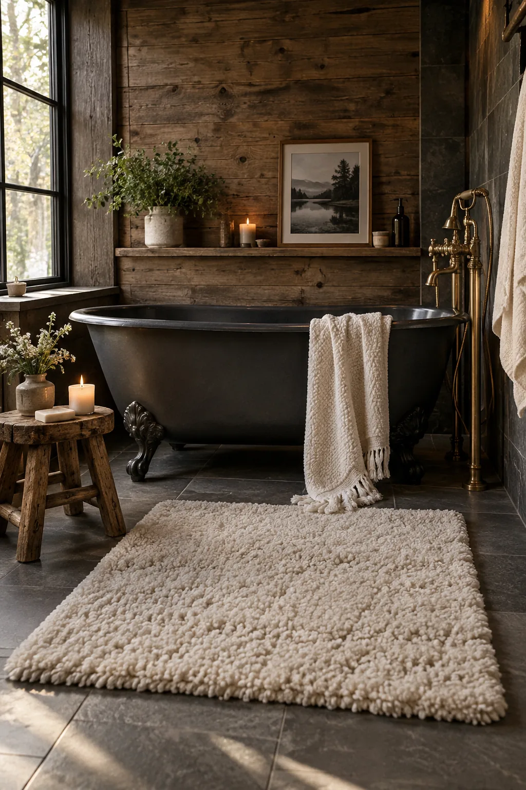 Charcoal painted cast iron clawfoot tub