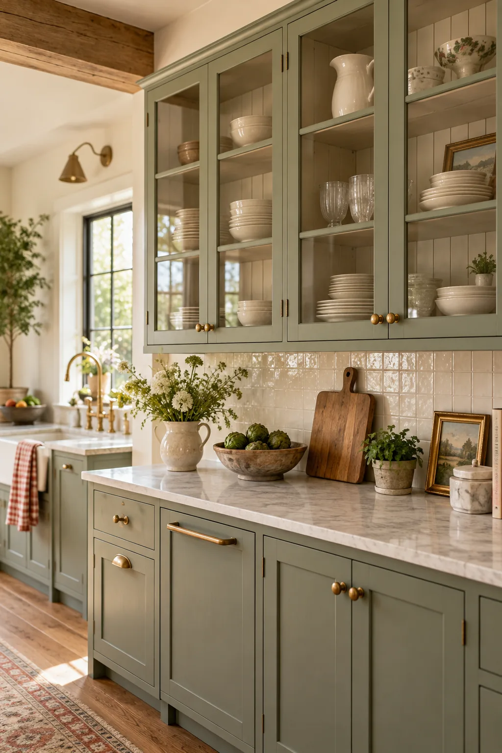 A cream plaster mantel hood positioned above a stainless steel range with brass knobs.