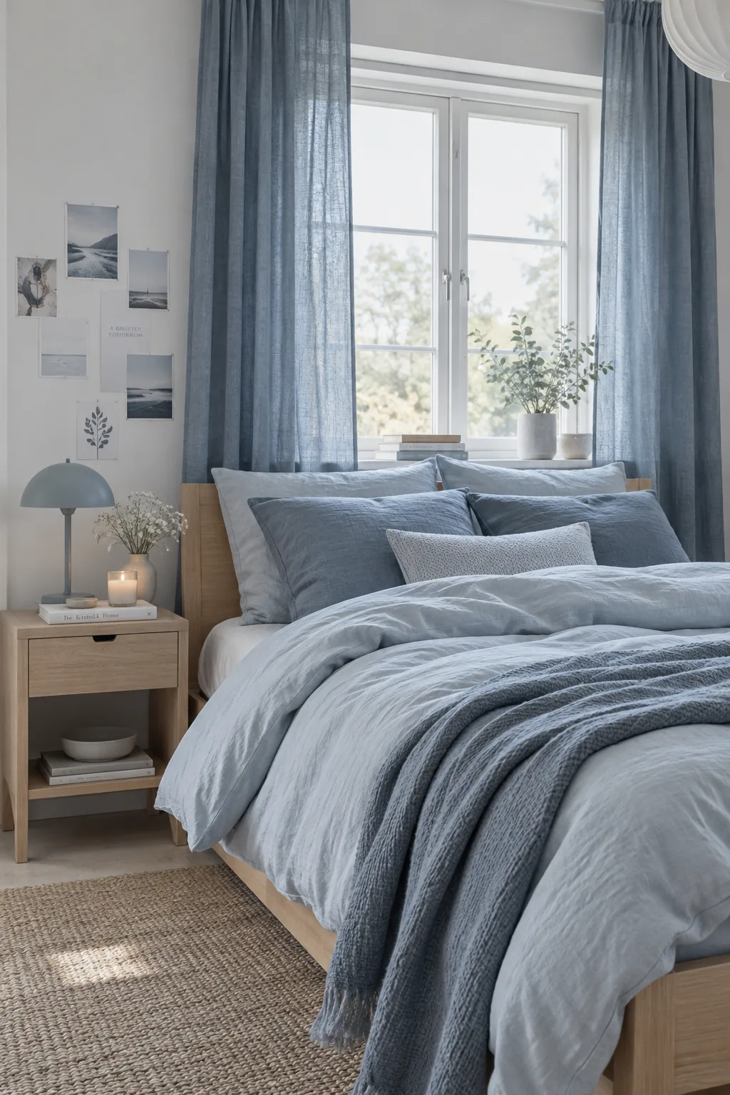 Bedroom styled in various shades of sage and olive green