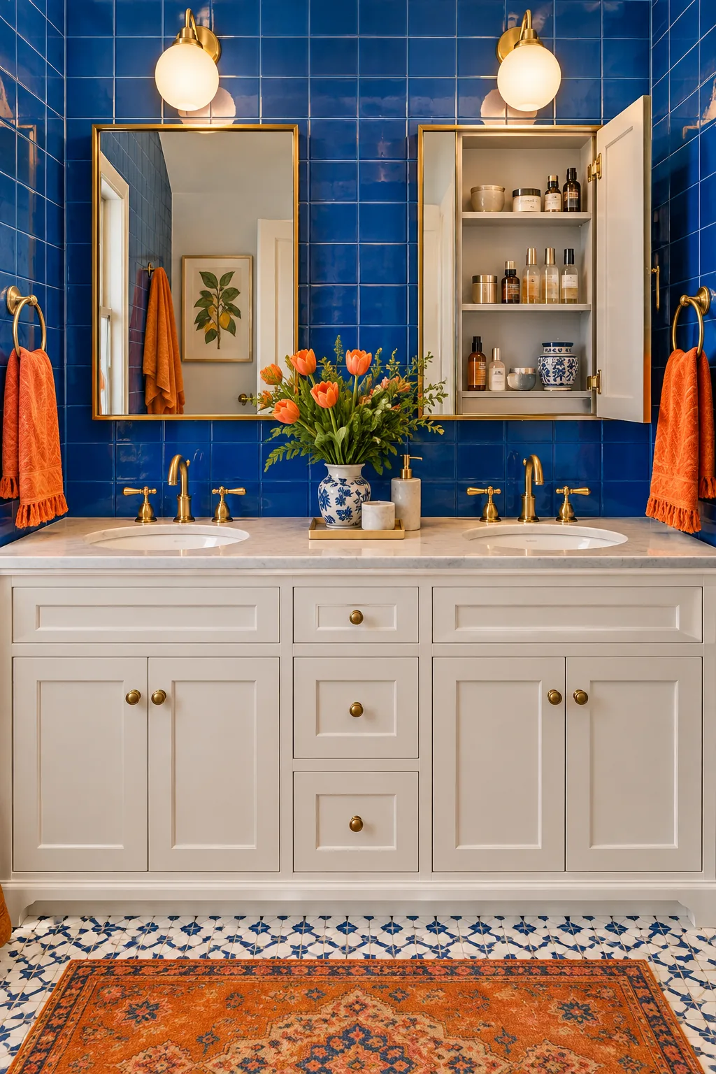two recessed medicine cabinets above a double vanity