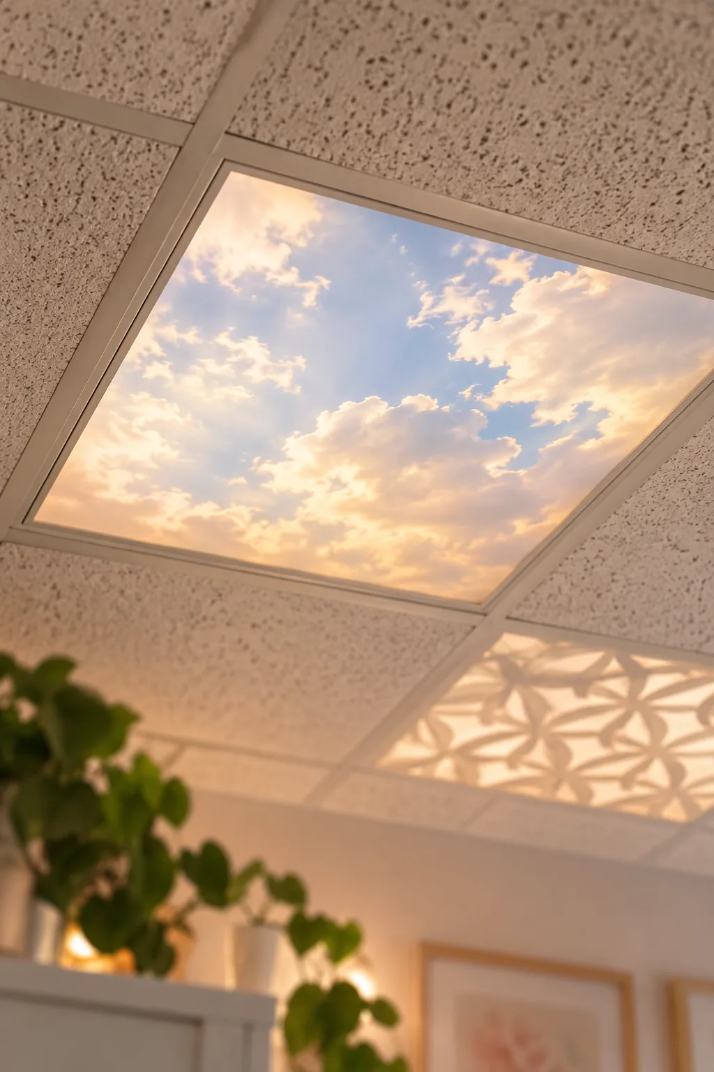 Decorative light cover with a cloud print