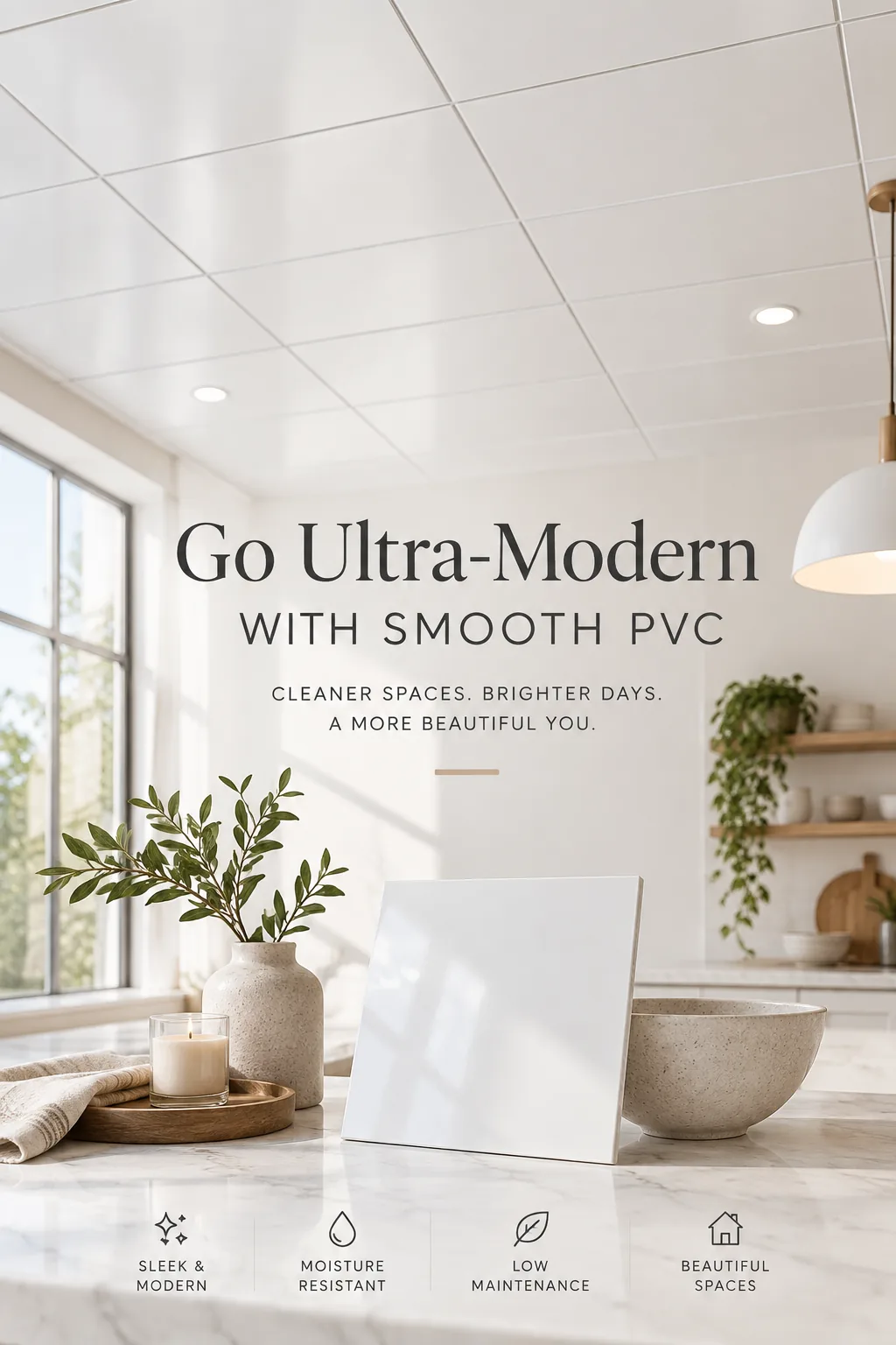 Smooth white PVC ceiling tiles