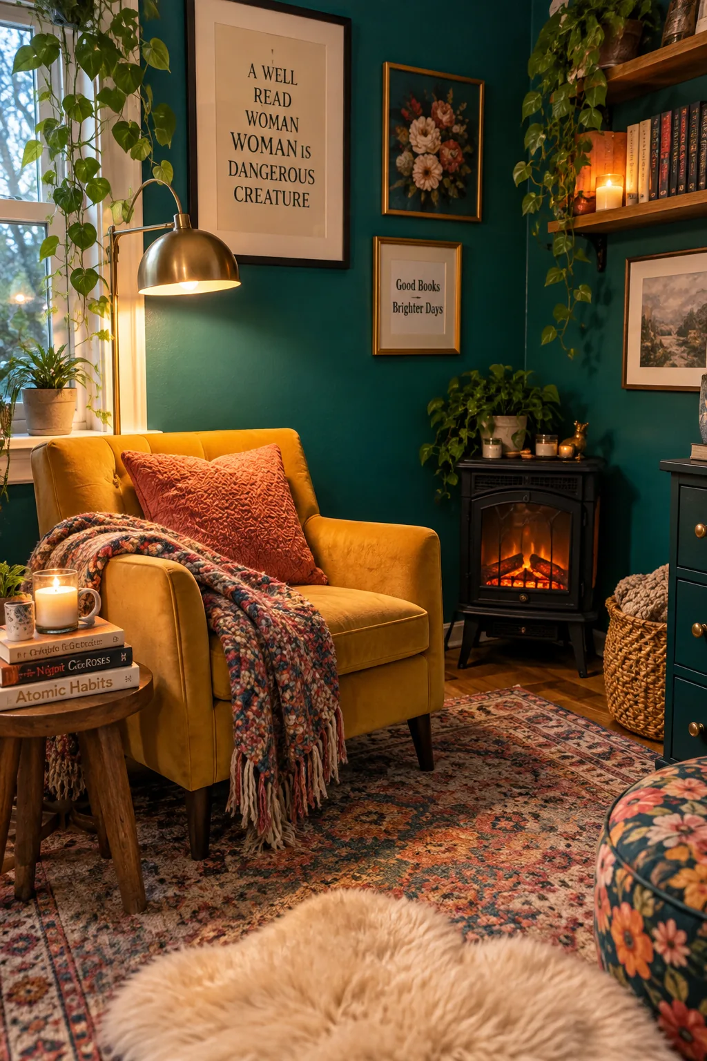 Vintage style freestanding electric stove in a cozy bedroom corner