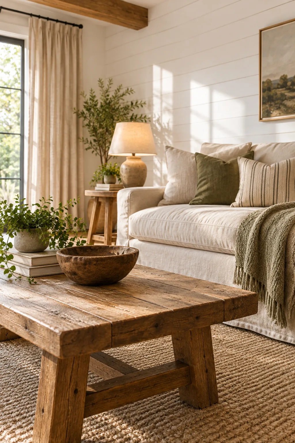 Sunlight casting shadows across the horizontal gaps of a white painted wood plank wall.