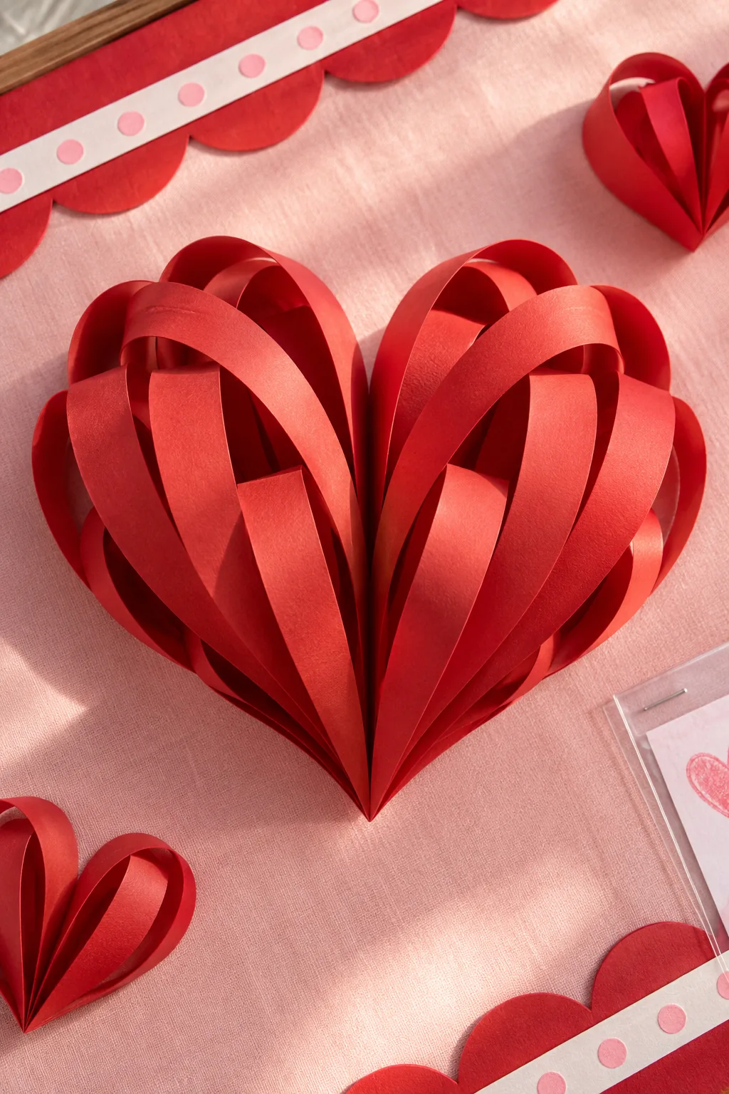 Red cardstock letters spelling February layered slightly offset over pink letters for a shadow effect