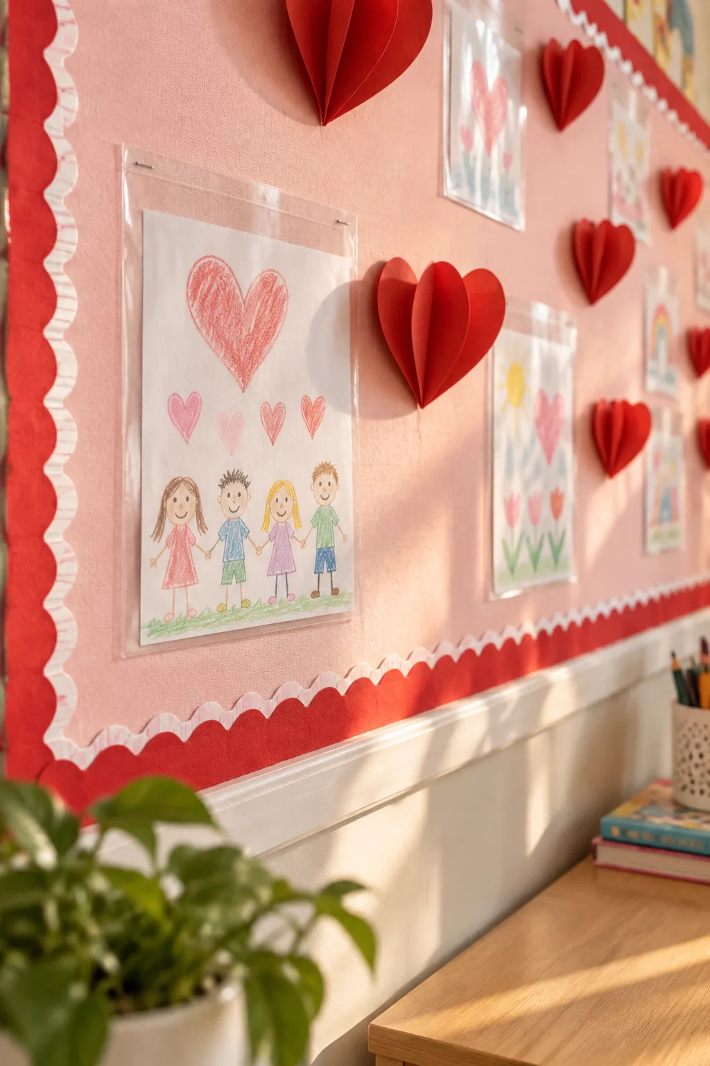 A clear plastic sleeve stapled to a bulletin board holding a handwritten student note