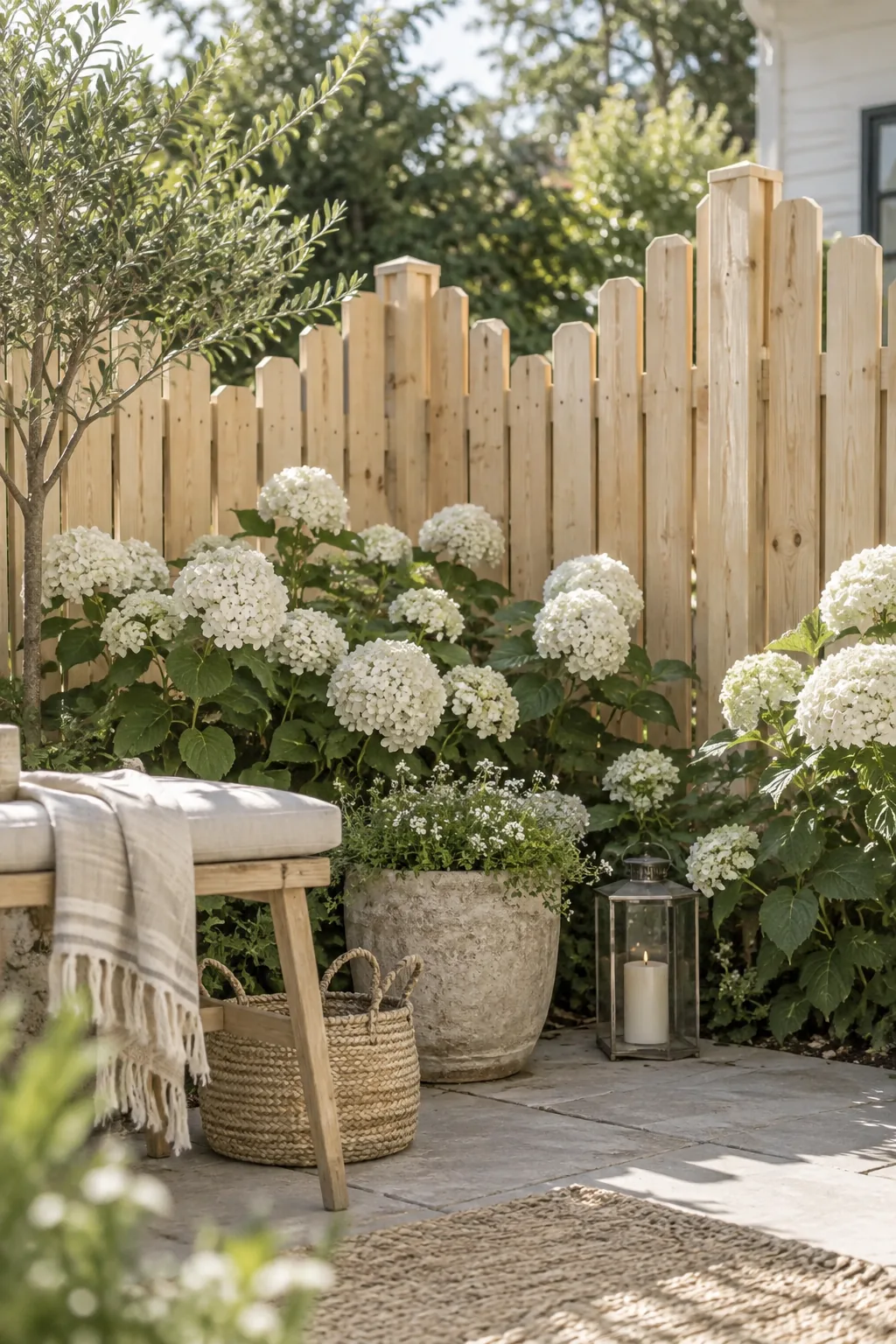 Wooden picket fence with alternating board heights