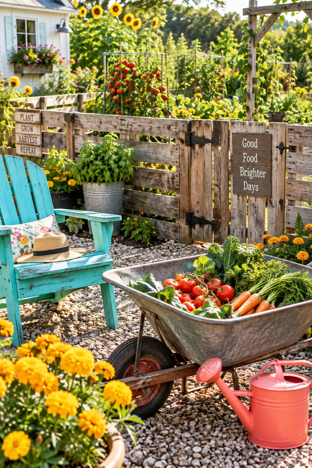 Rustic garden fence made from reclaimed pallet wood