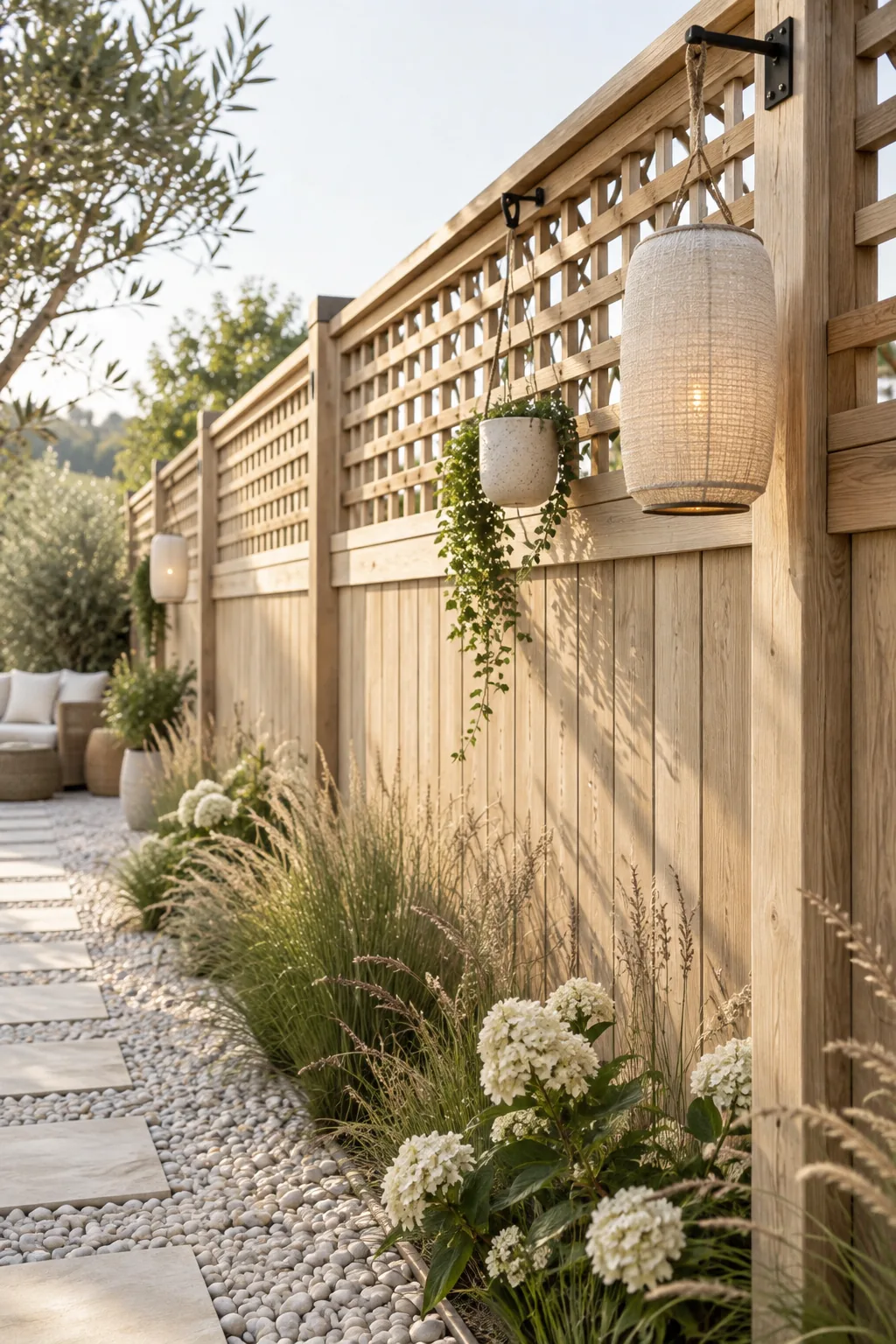 Wooden privacy fence extended with a lattice top