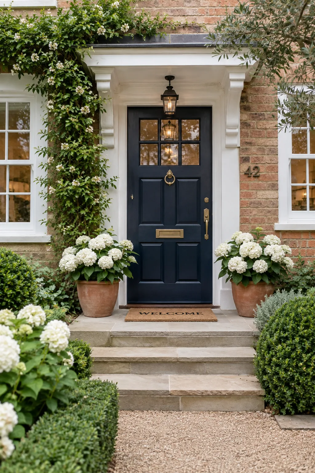 Freshly painted navy blue front door