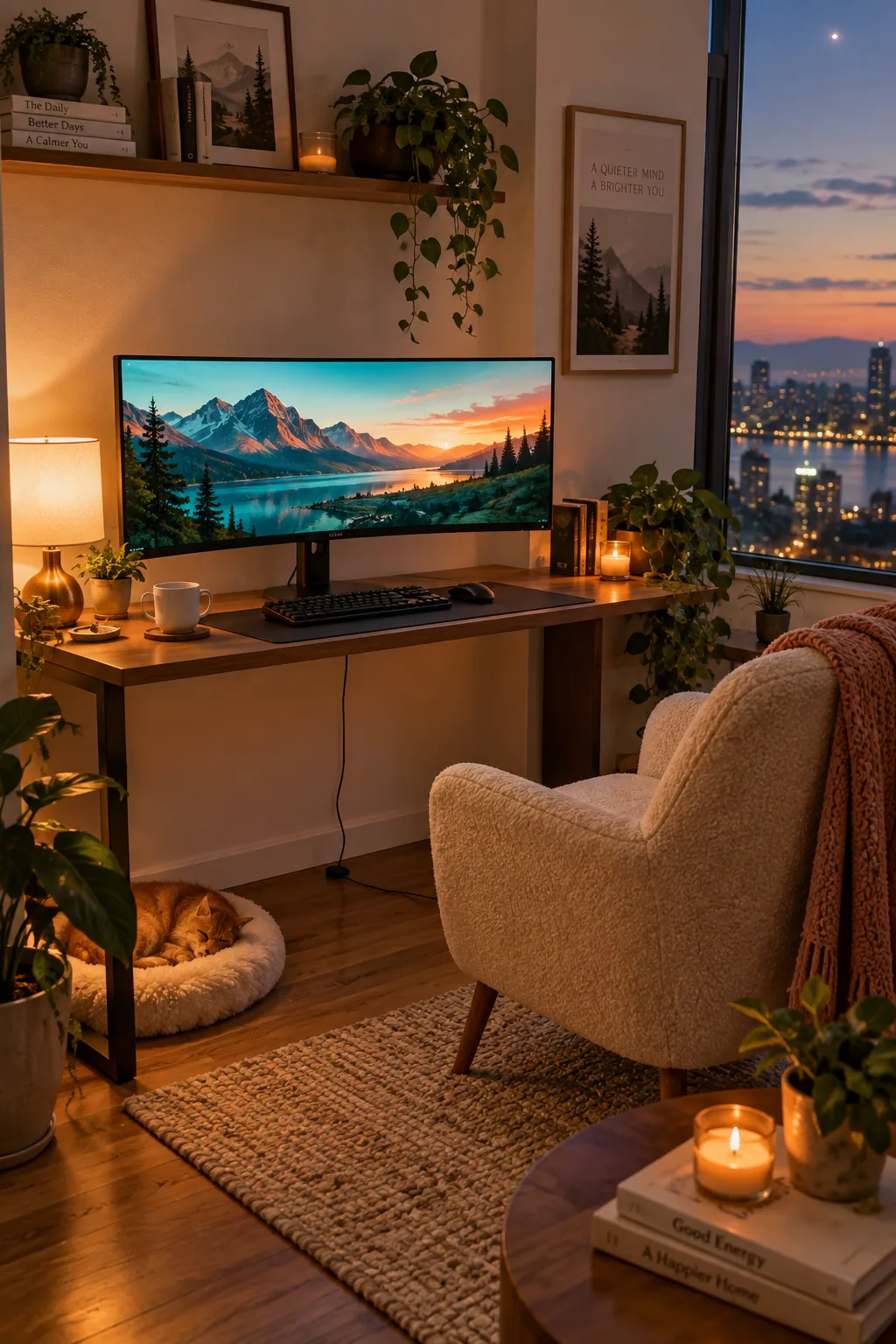A single ultrawide curved monitor on a clean desk