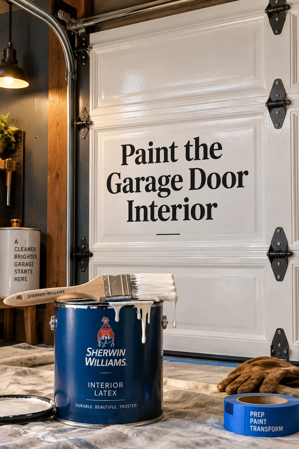 Clean, bright white painted interior of a metal garage door