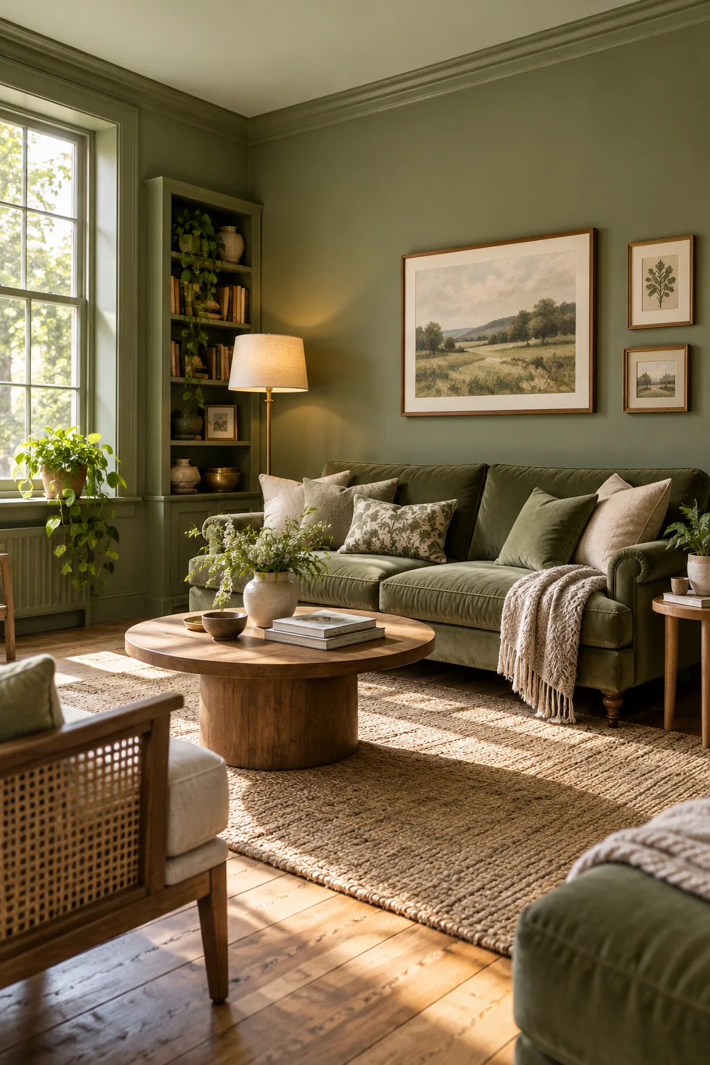 Living room corner showing a shadowed green wall directly beside a bright window.