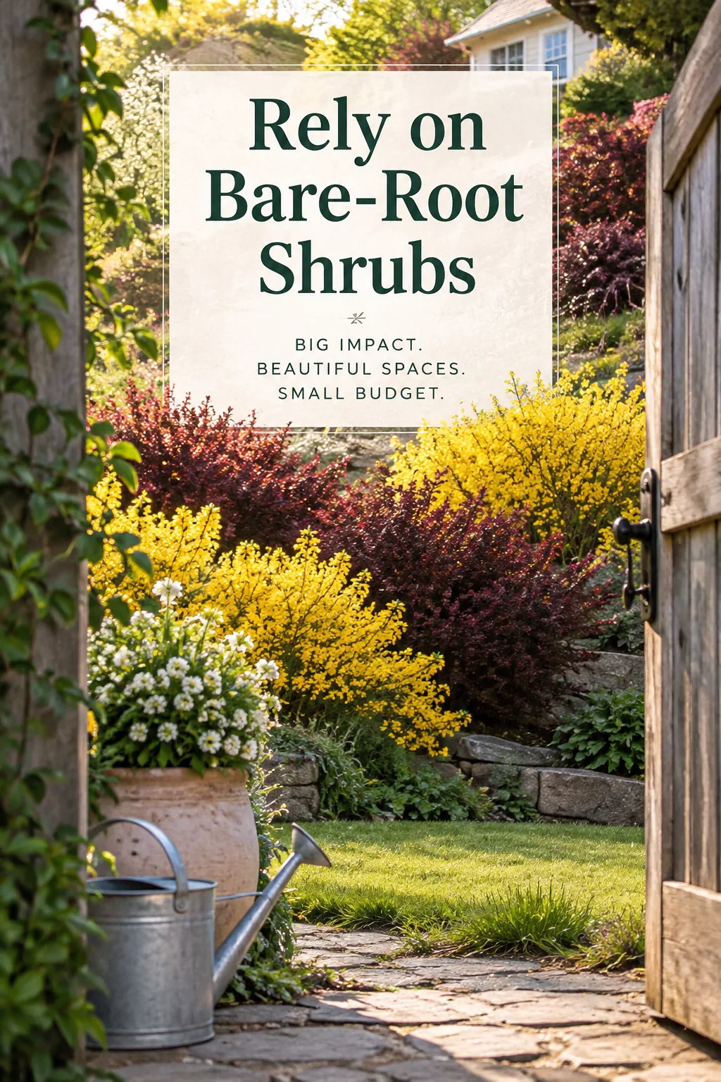 thick flowering shrubs covering a steep backyard bank