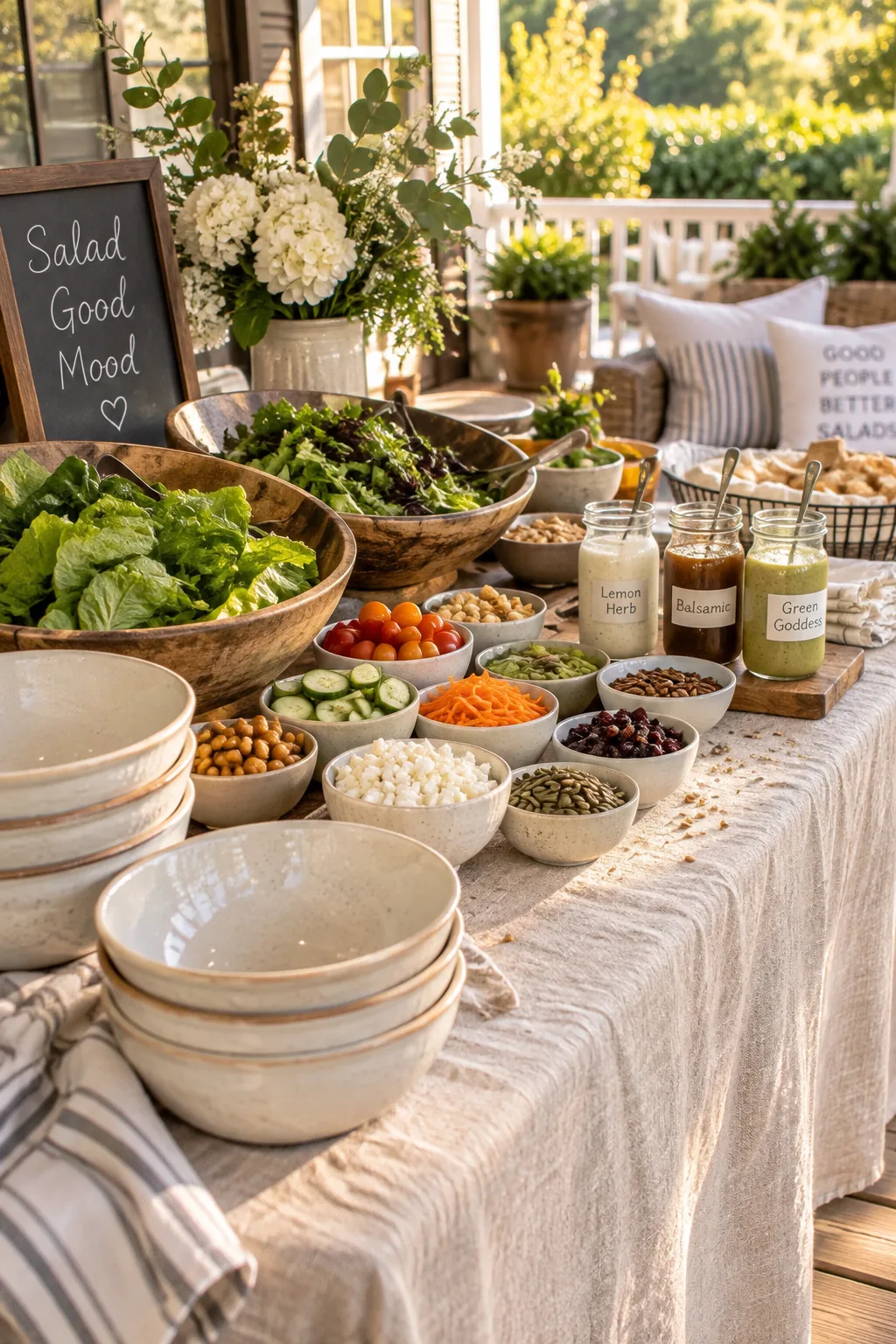 Six foot folding table set up for salad
