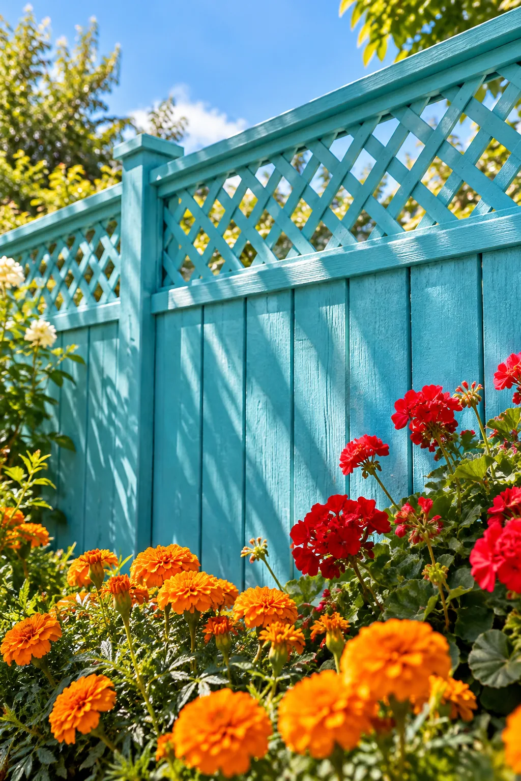 Horizontal wood fence with a one-foot lattice section at the top.