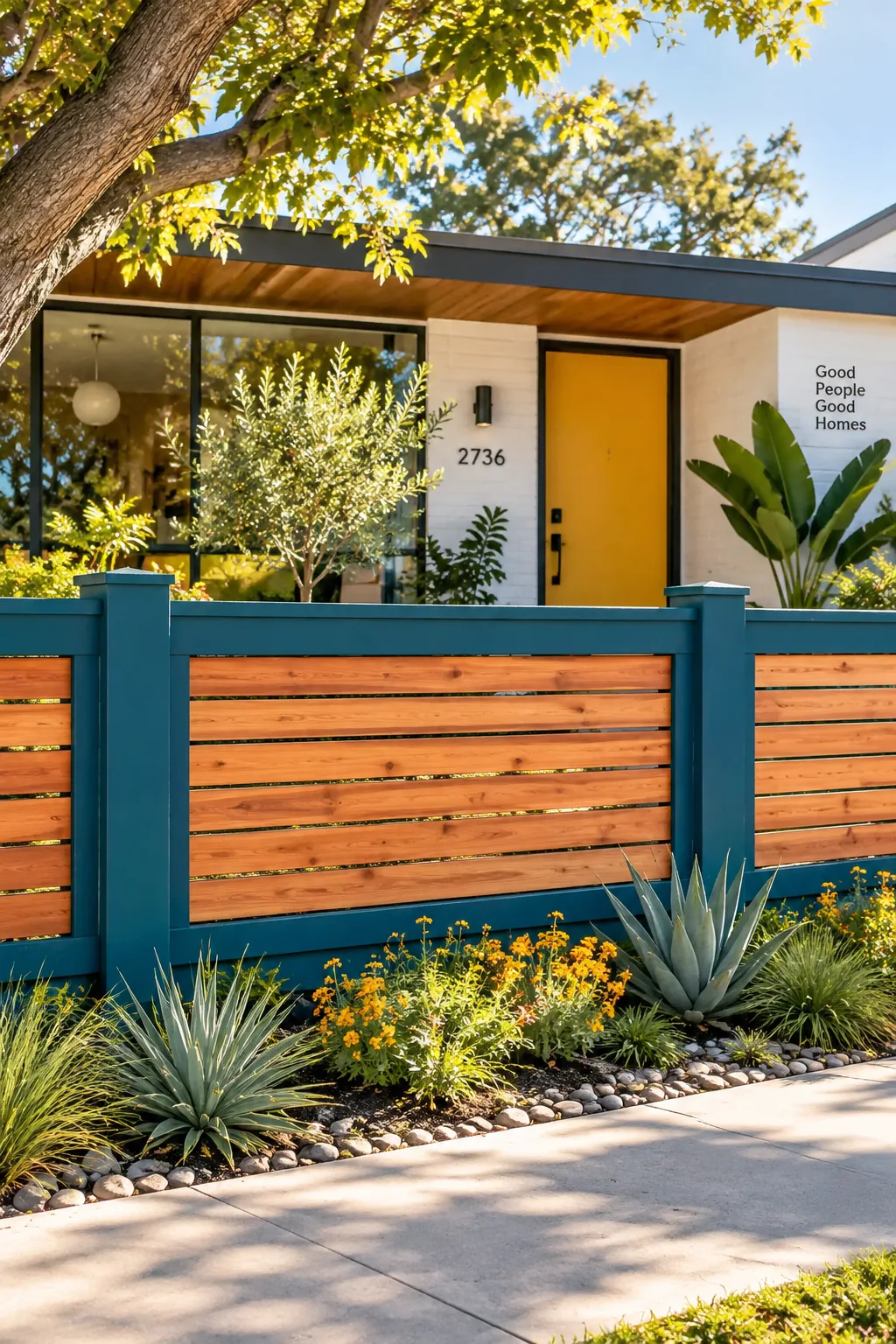 Horizontal fence broken into distinct panels with thick vertical wood borders.