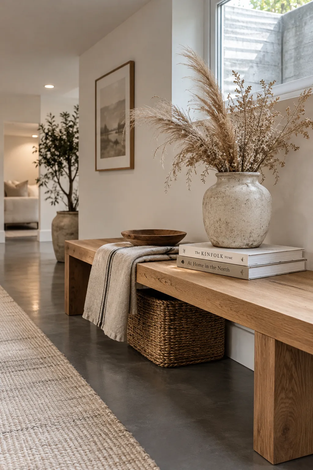 Smooth matte charcoal gray painted concrete floor in a modern room
