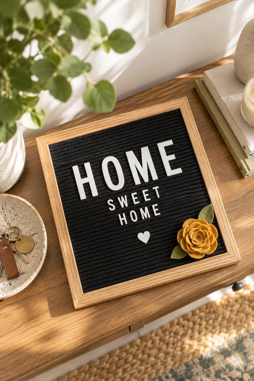 Letter board featuring a mix of large and small white text