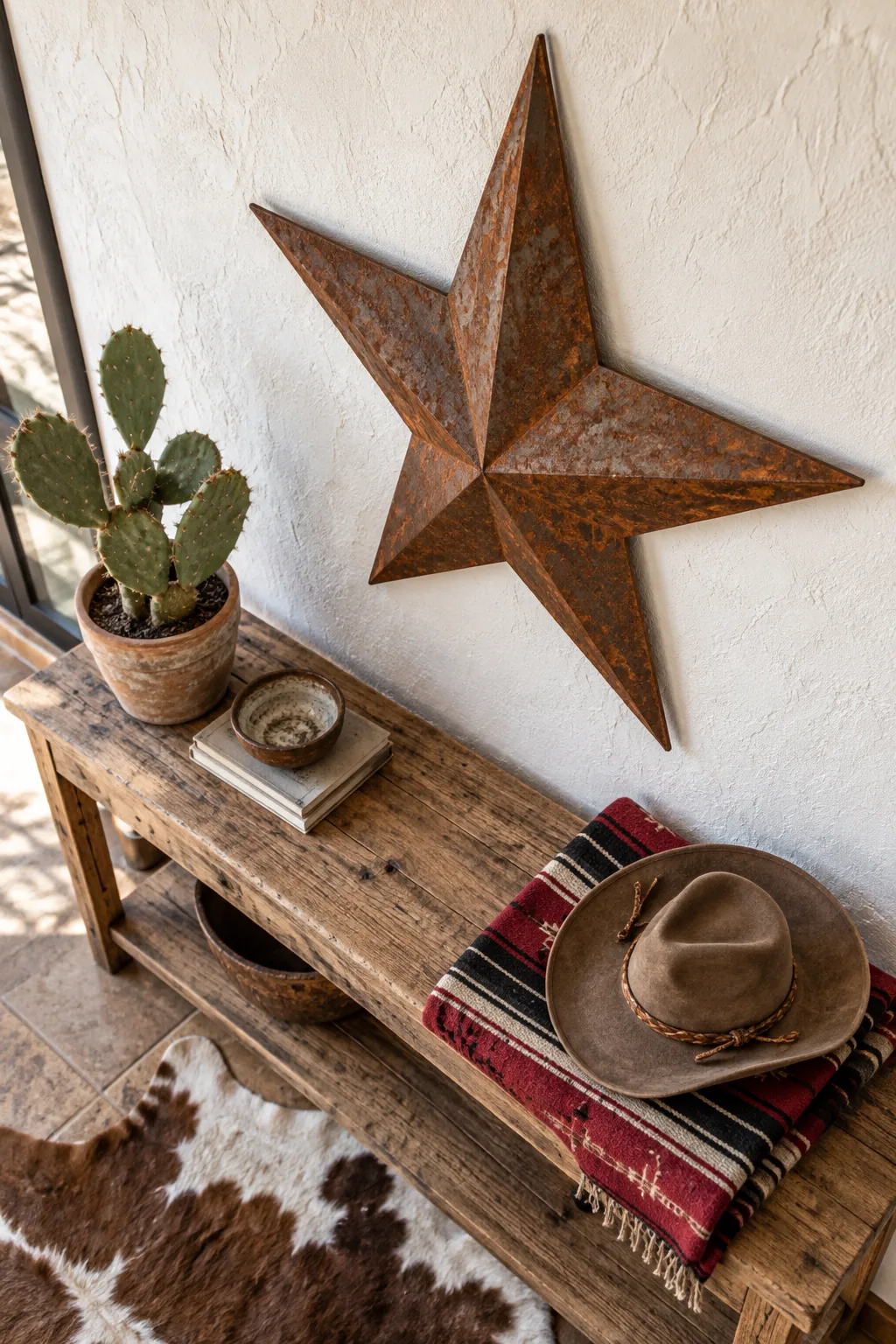 Profile view showing a cut wine cork hidden behind a metal star to create a shadow gap against the wall.