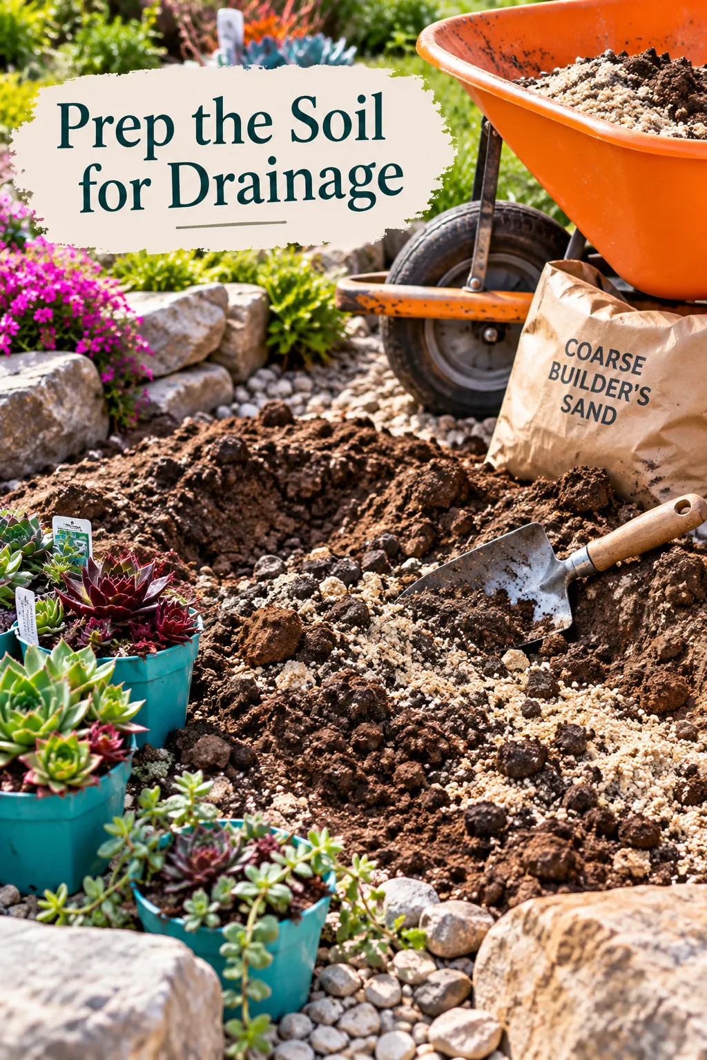 Coarse sand mixed into soil for garden drainage