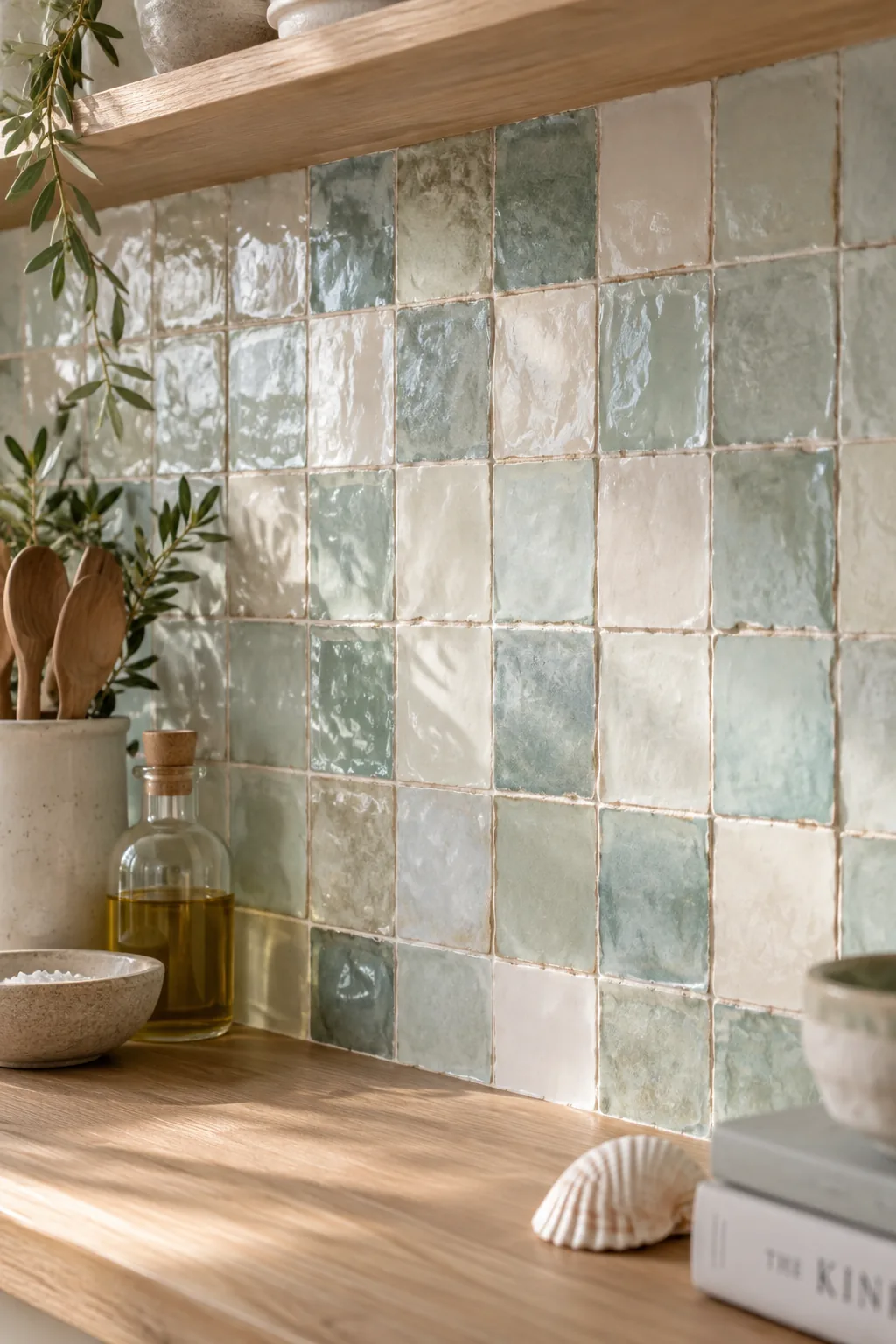 Irregular zellige tiles used as a kitchen backsplash