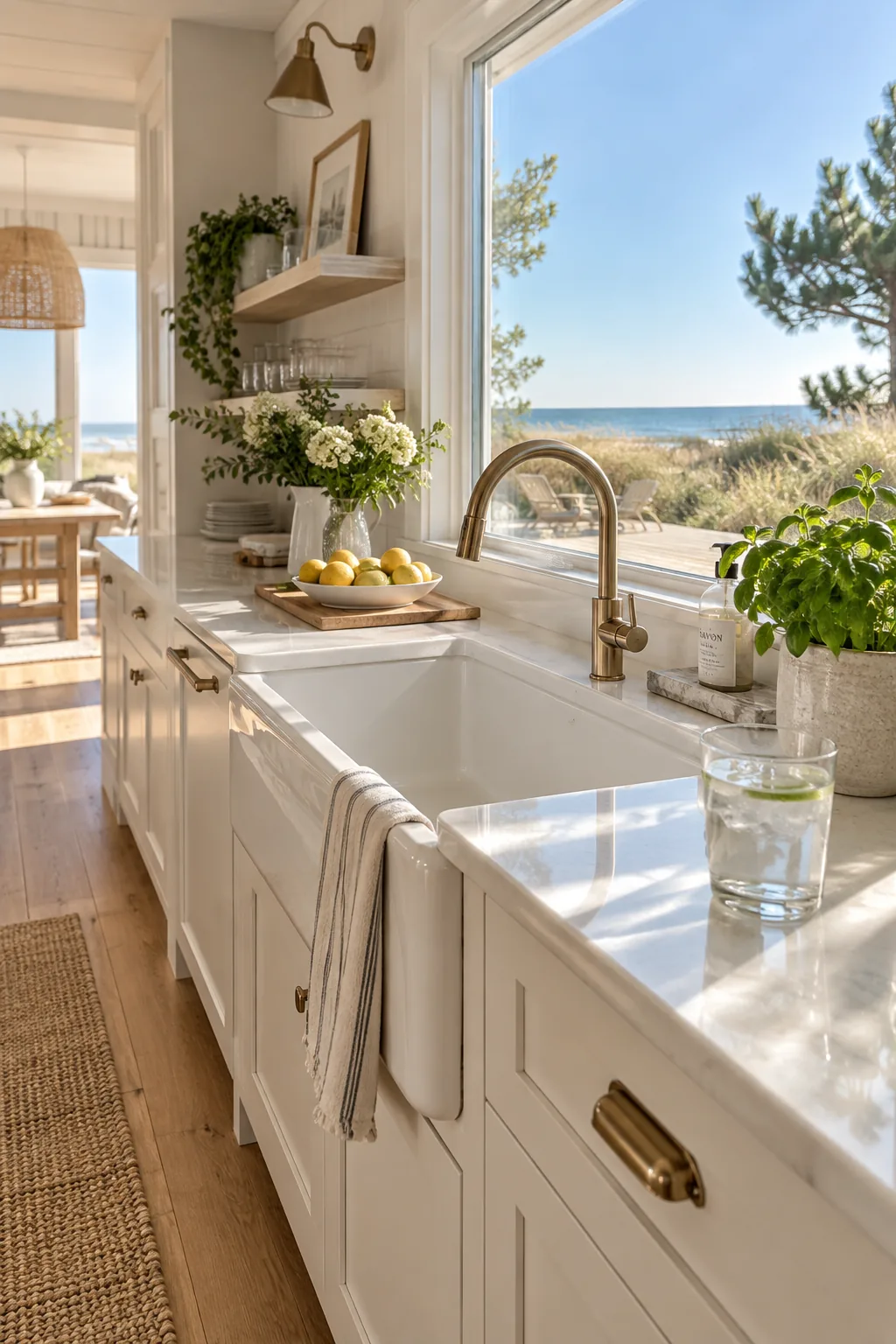 Large picture window over a kitchen sink letting in sunlight