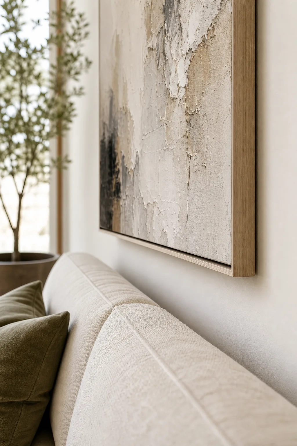Side profile view showing a short vertical gap between a sofa back and a picture frame.
