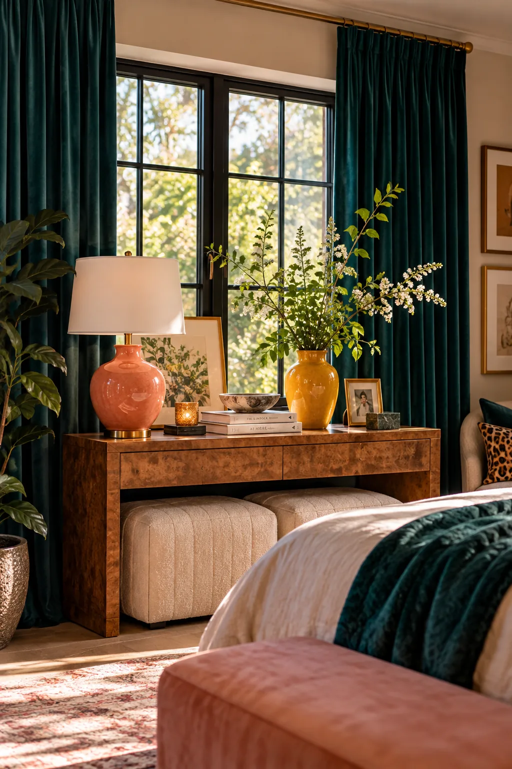 Custom blackout drapes hung high above a window