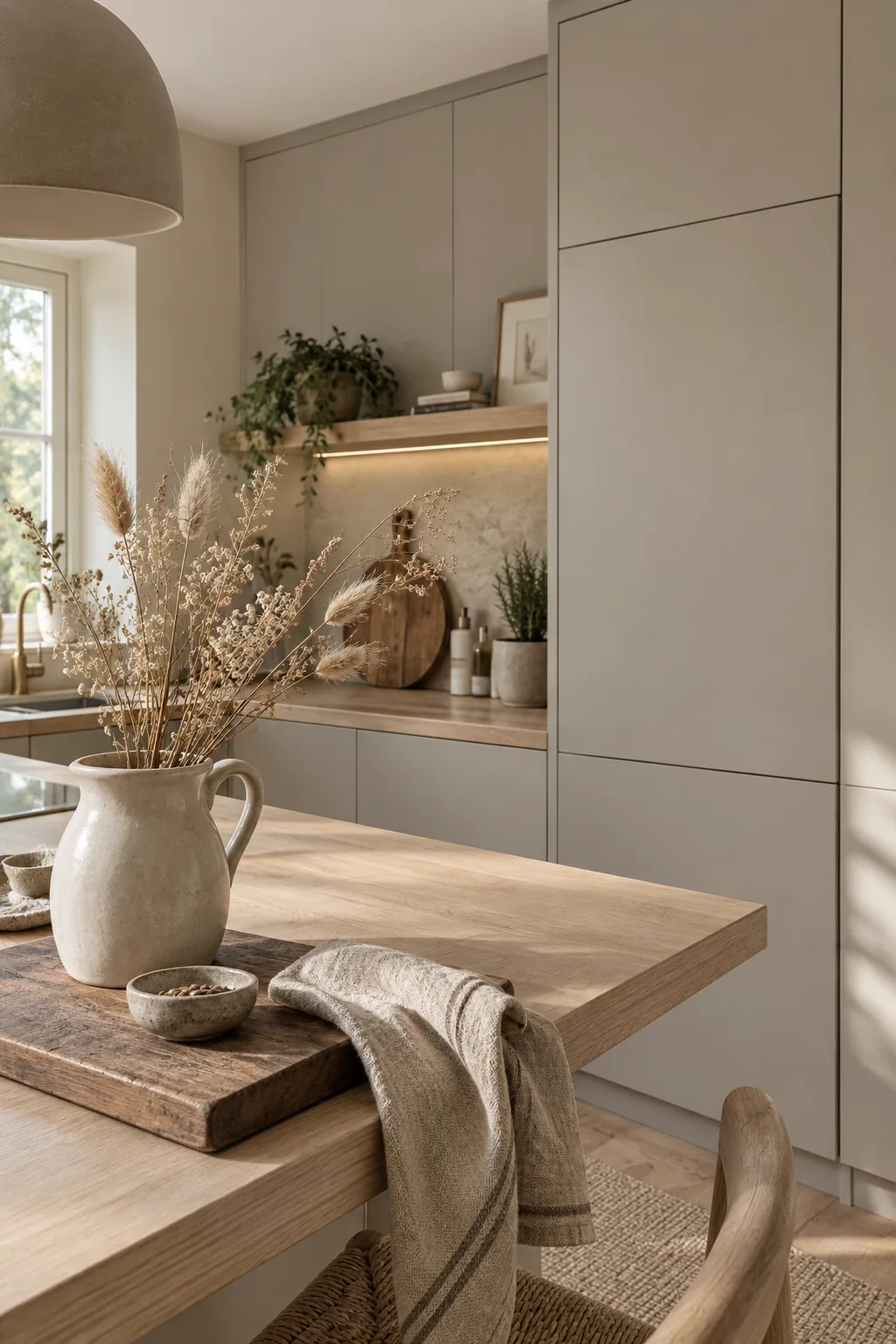 Minimalist kitchen with panel-ready refrigerator and integrated dishwasher