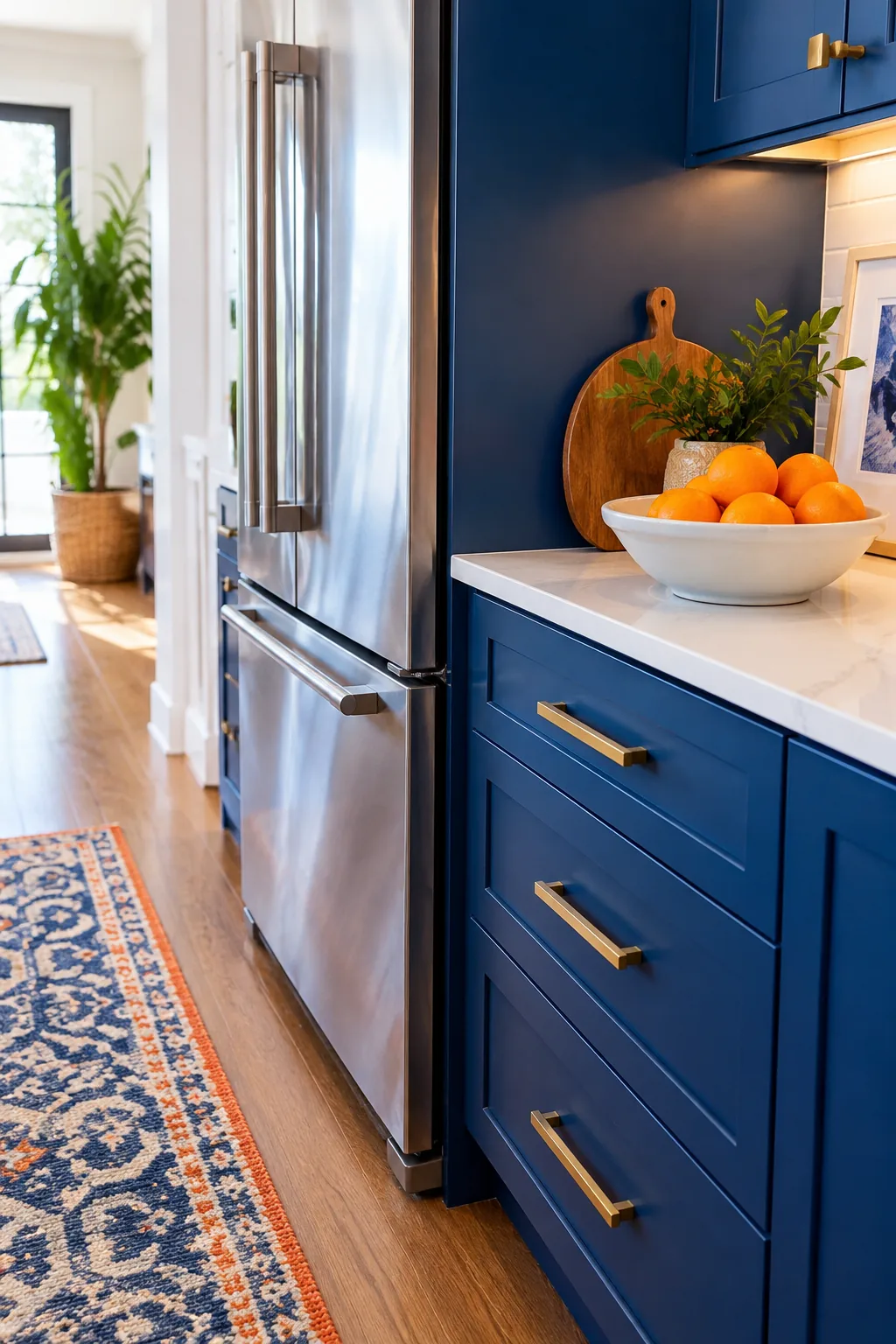 Sleek counter-depth refrigerator sitting perfectly flush with base cabinets