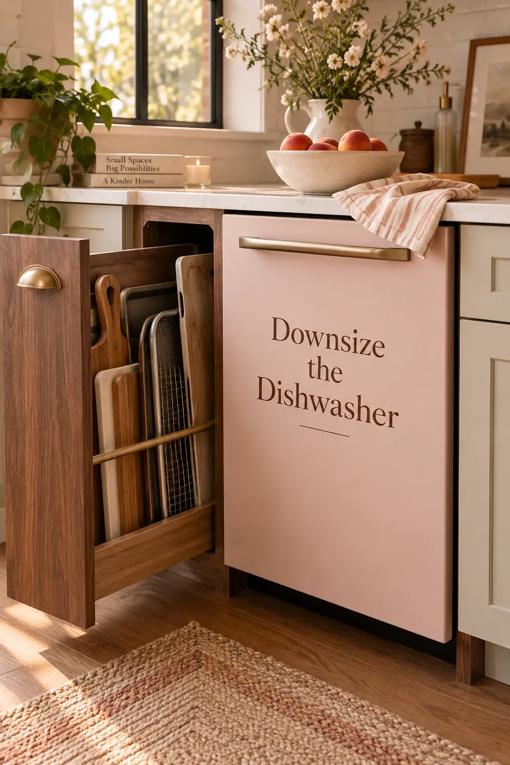 Small 18-inch stainless steel dishwasher installed in a compact kitchen