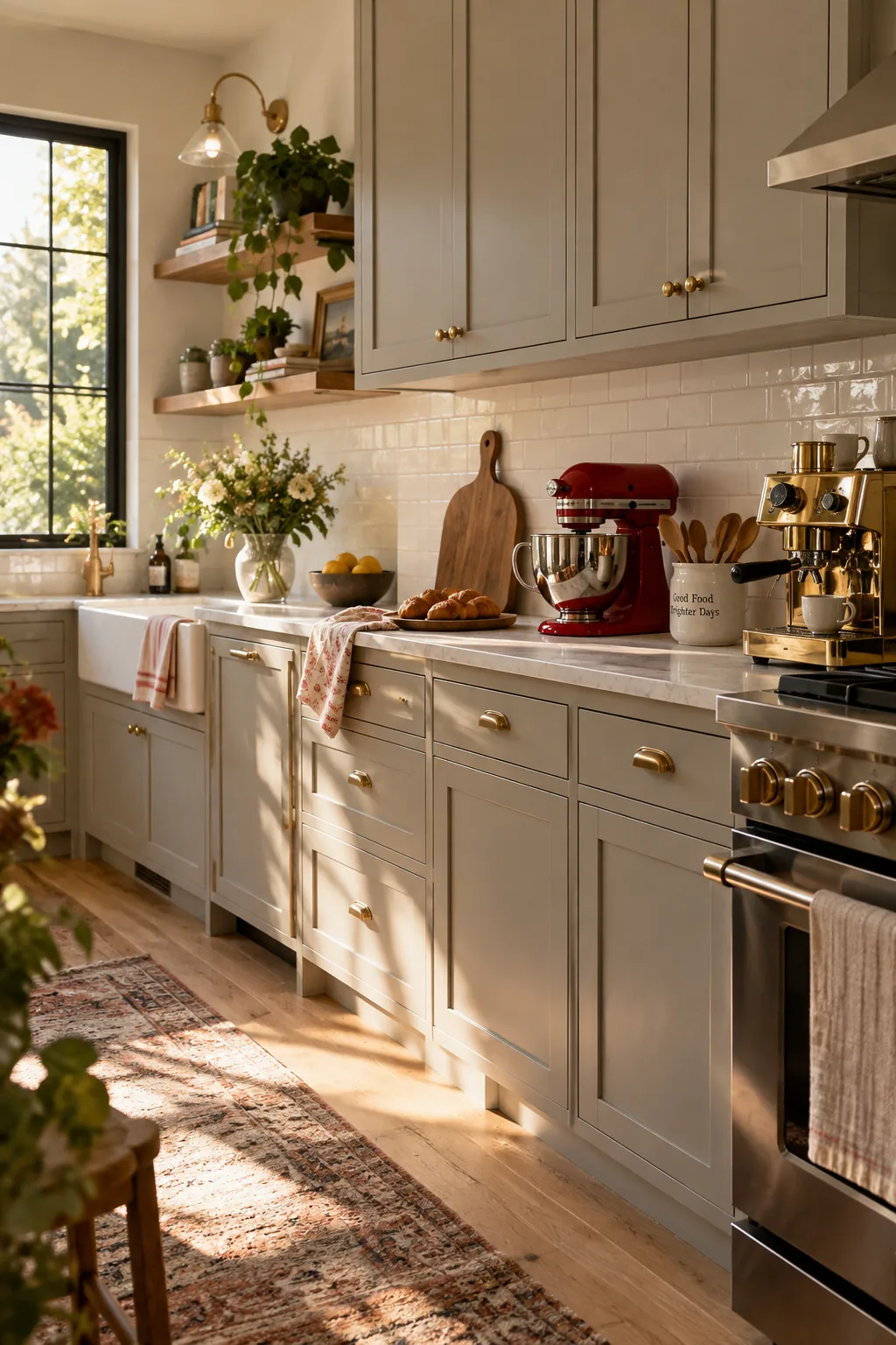 Kitchen with extra tall clearance between the countertop and upper cabinets