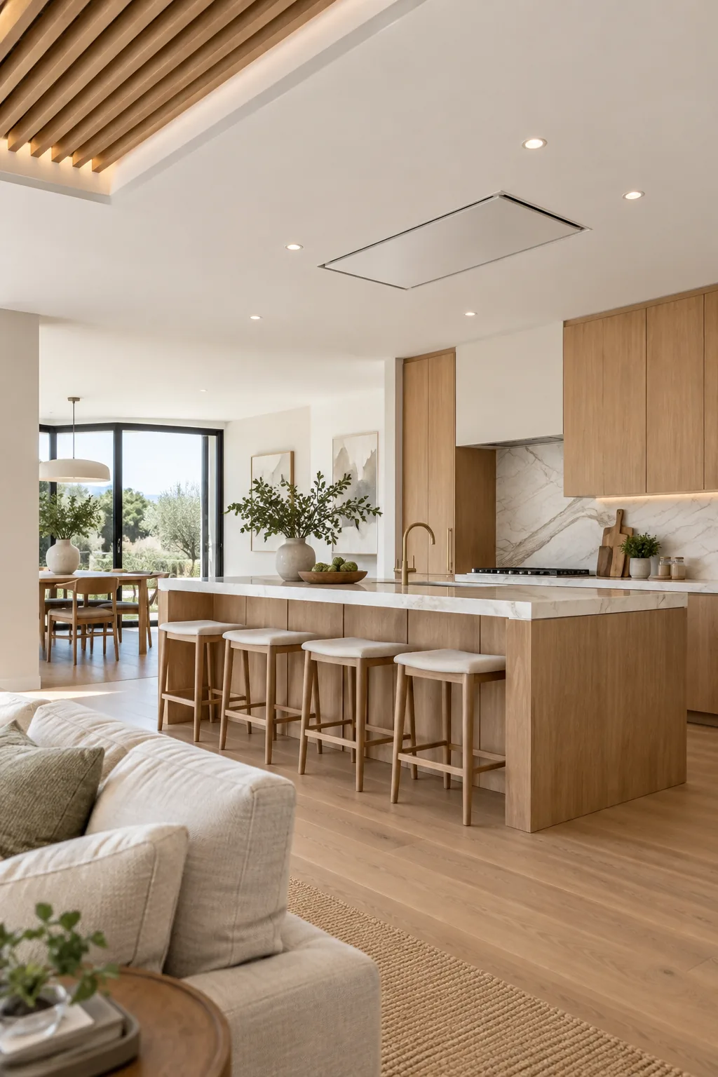 Minimalist flush-mount ceiling exhaust vent installed above a kitchen island.