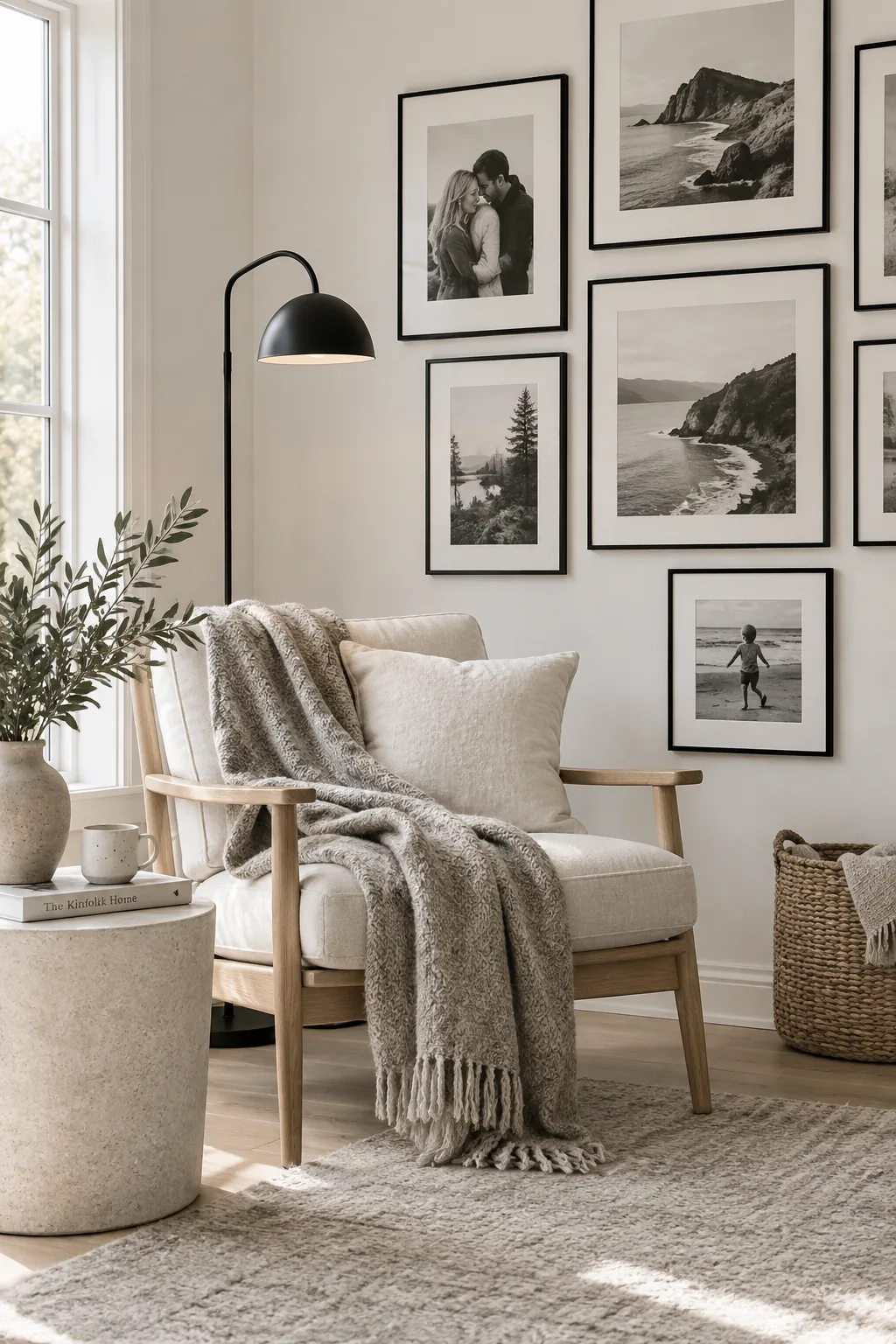 Black and white photos in thin black frames