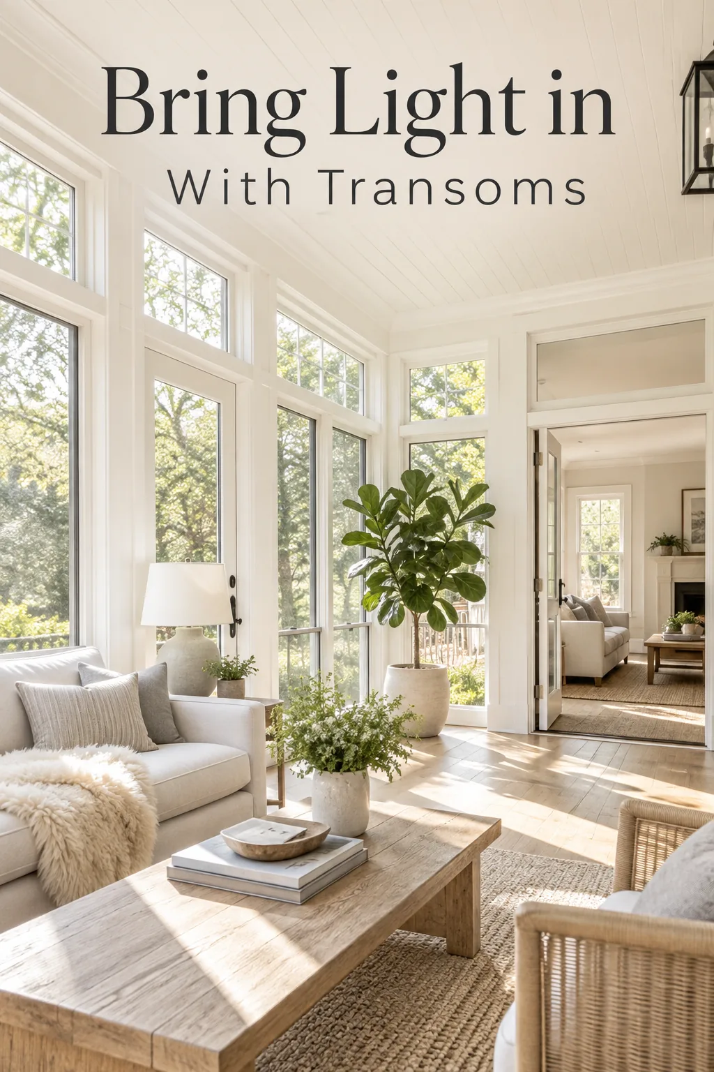 Porch enclosure featuring glass transom windows above standard screen panels