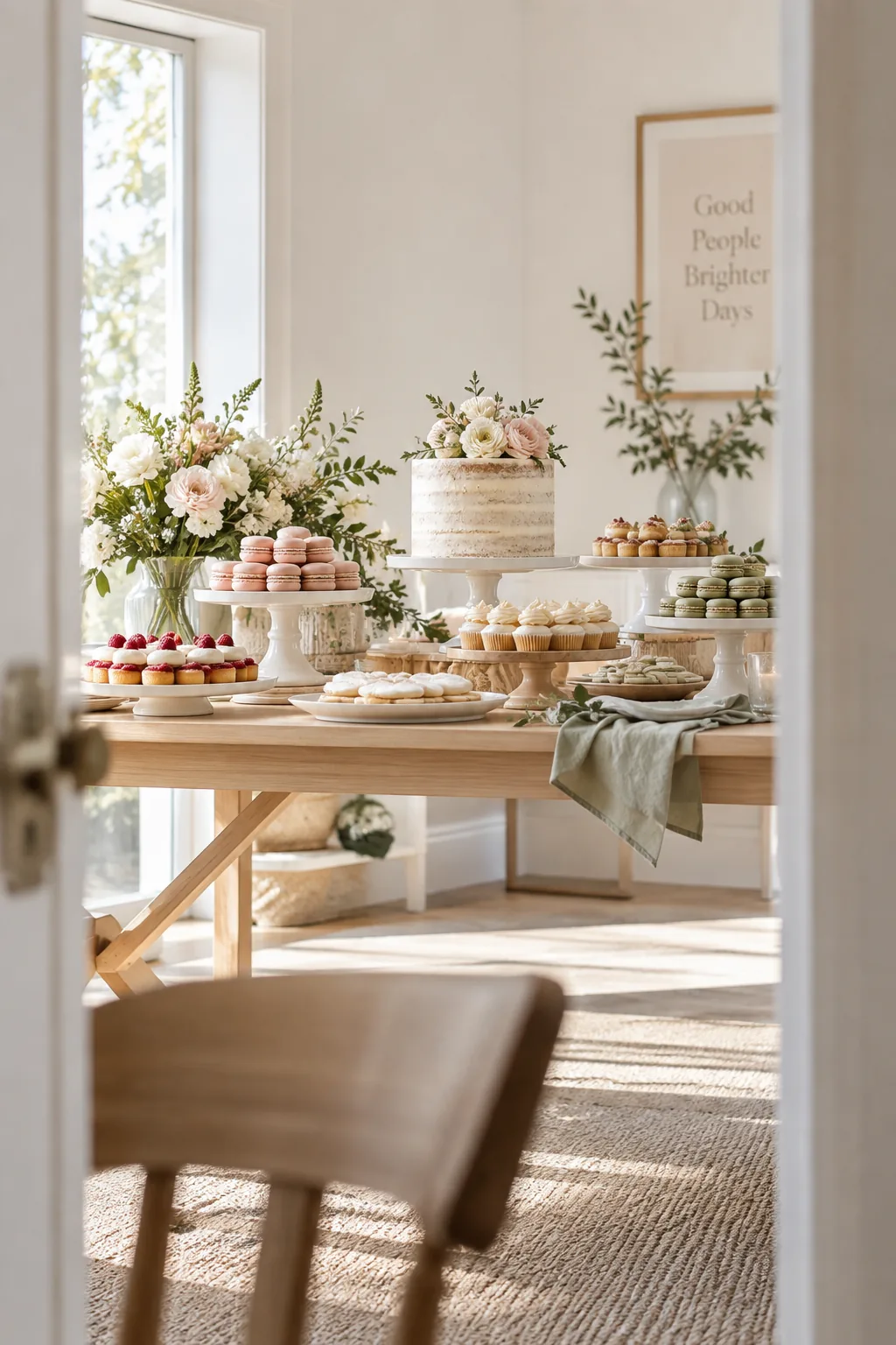 Various bite-sized desserts arranged on different heights of cake stands