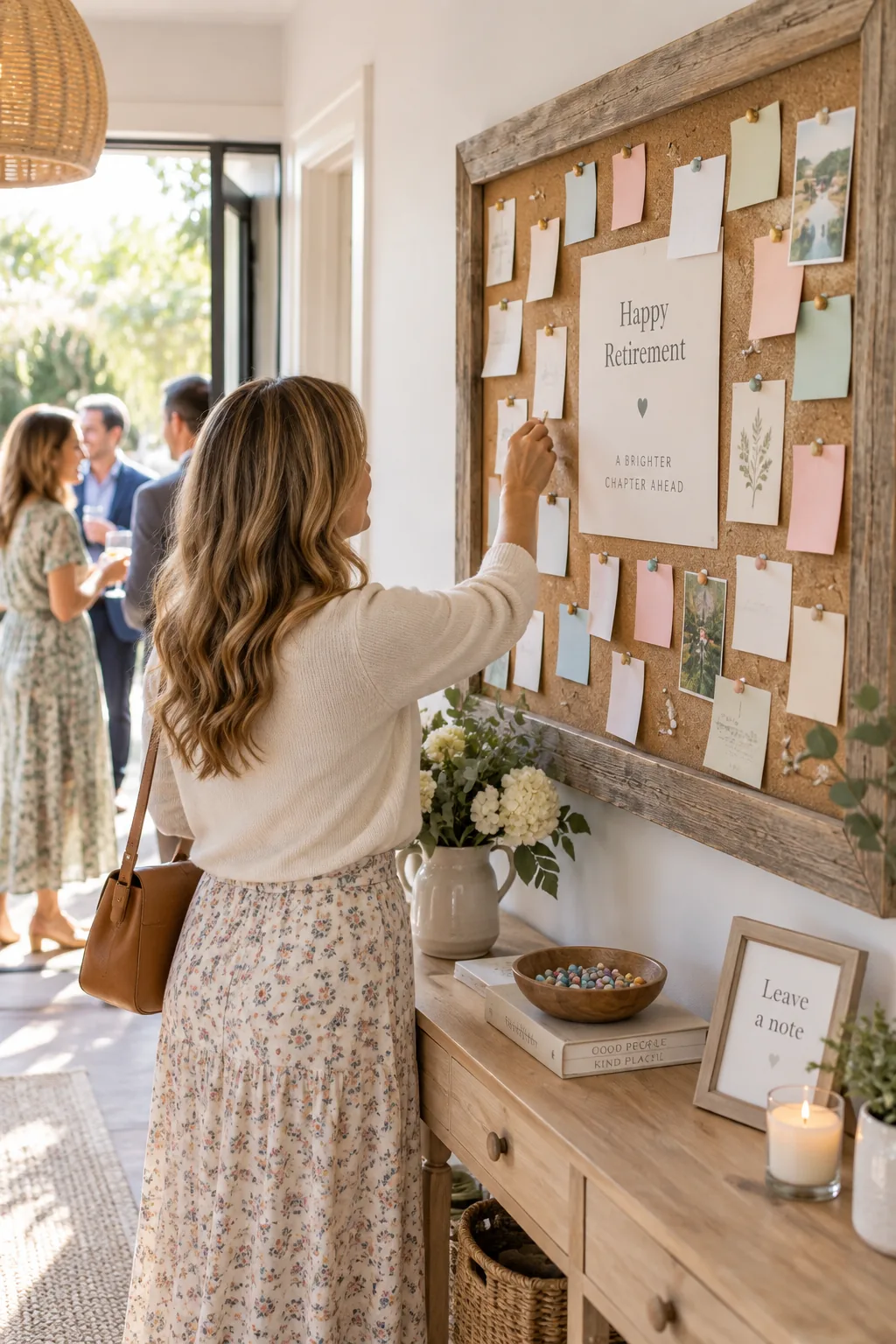 Framed corkboard covered in pinned note cards with bucket list ideas