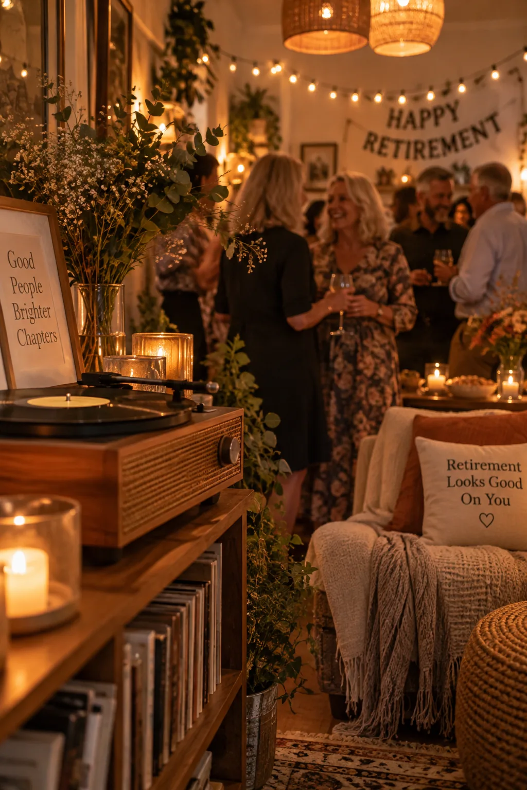 Guests chatting and laughing at a bright afternoon party venue