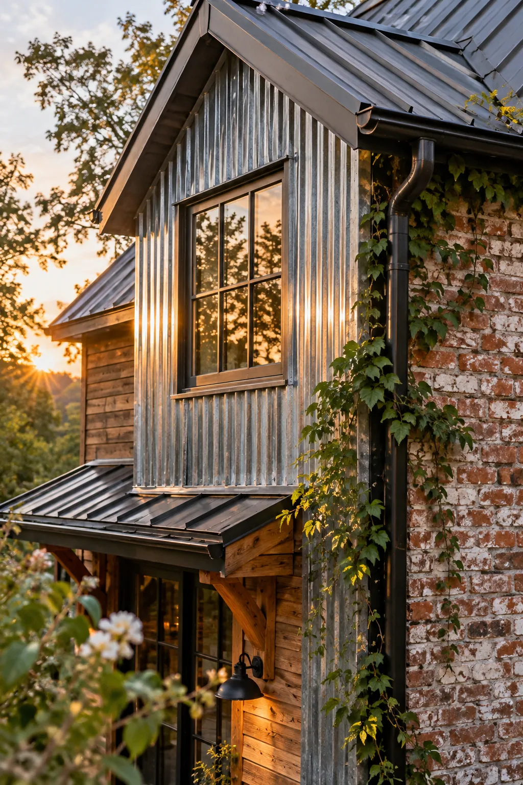 House featuring corrugated metal accent siding on a front dormer