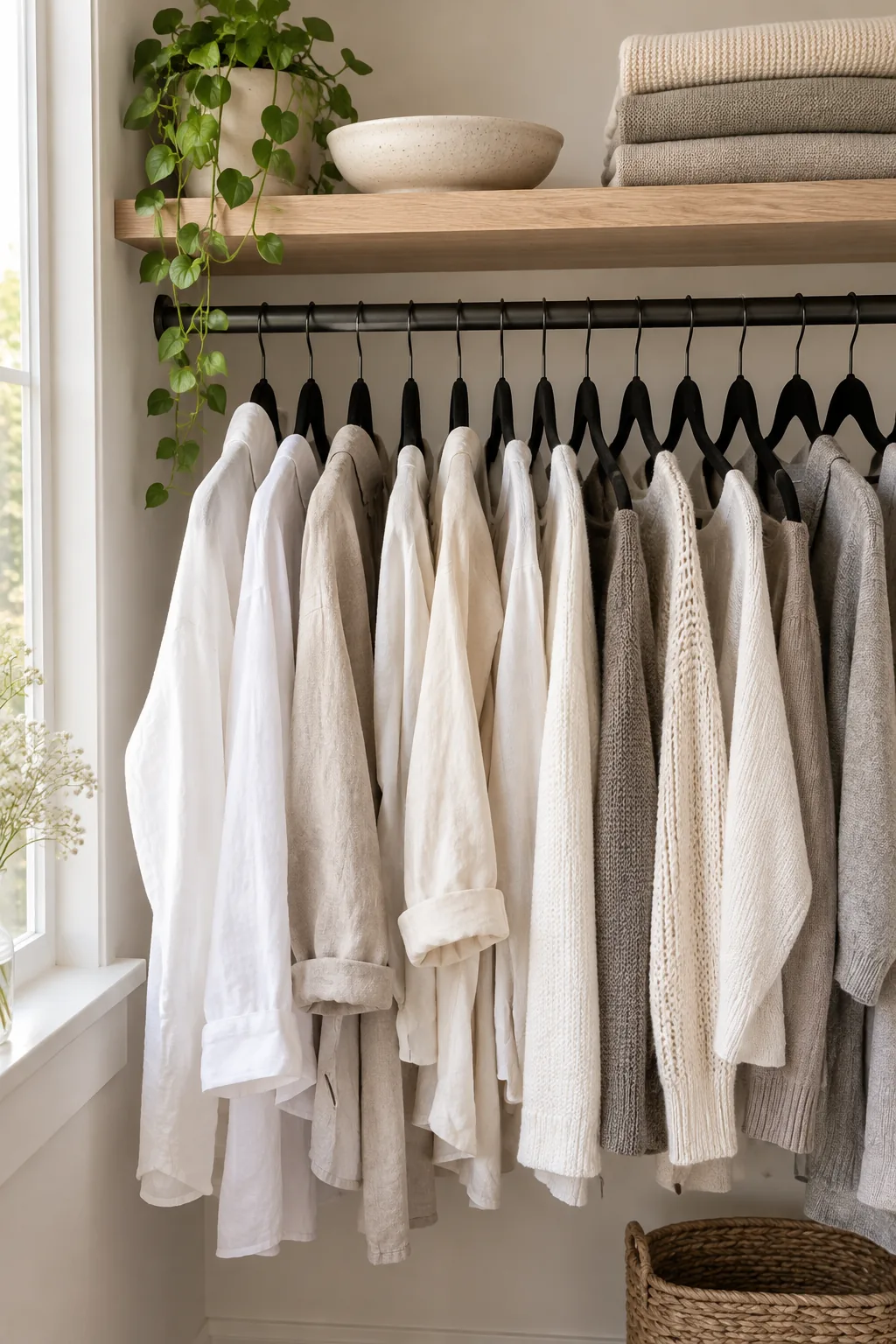 Closet rod filled with matching slim black velvet hangers