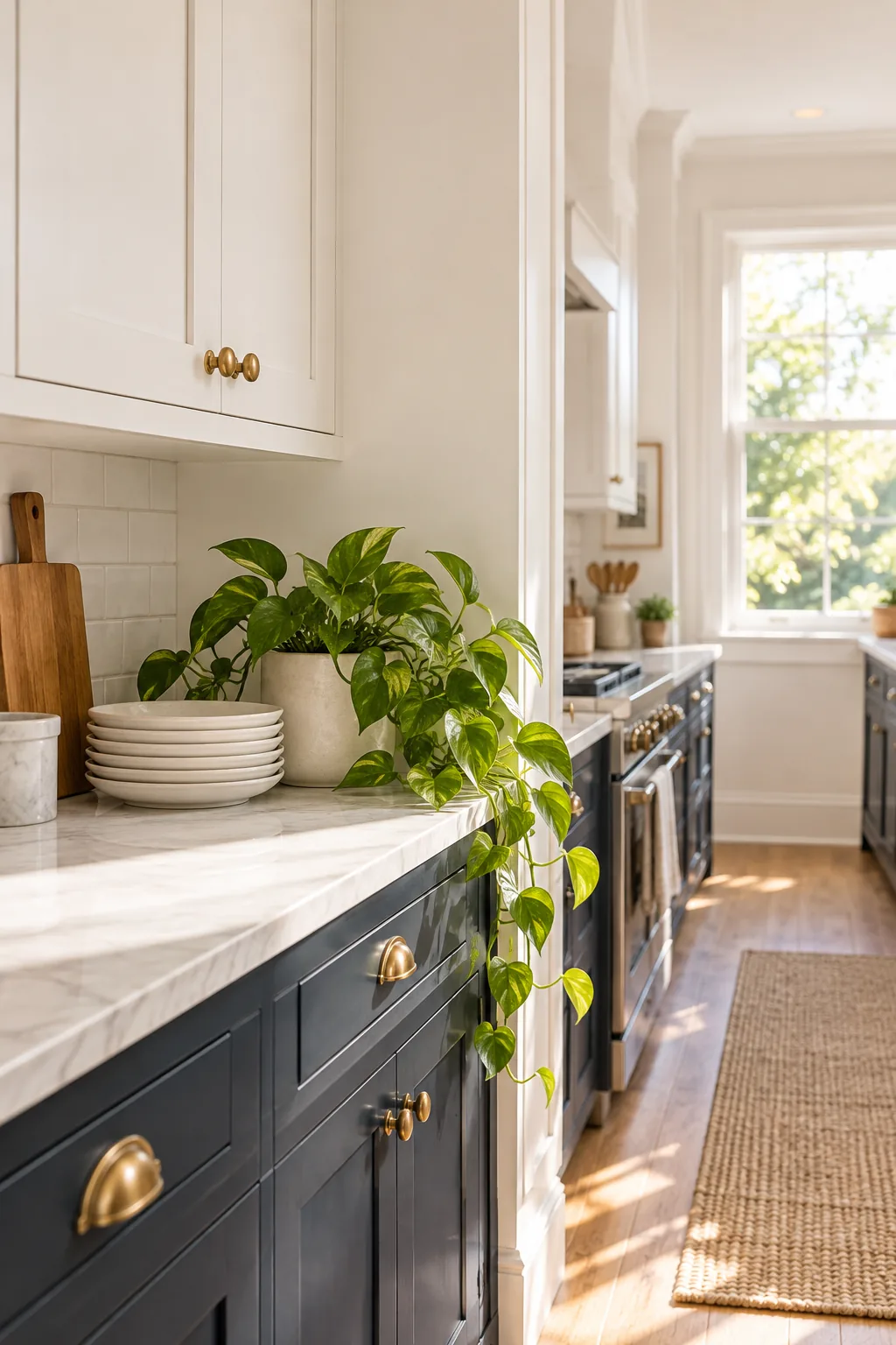 White upper kitchen cabinets blending seamlessly into a white painted wall.