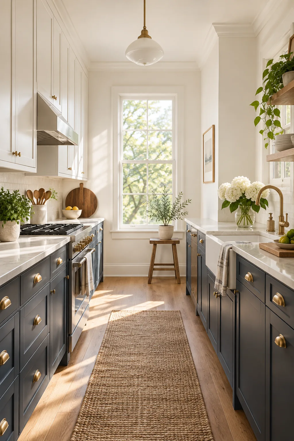 Sunlight streaming through a kitchen window onto bright white painted walls.