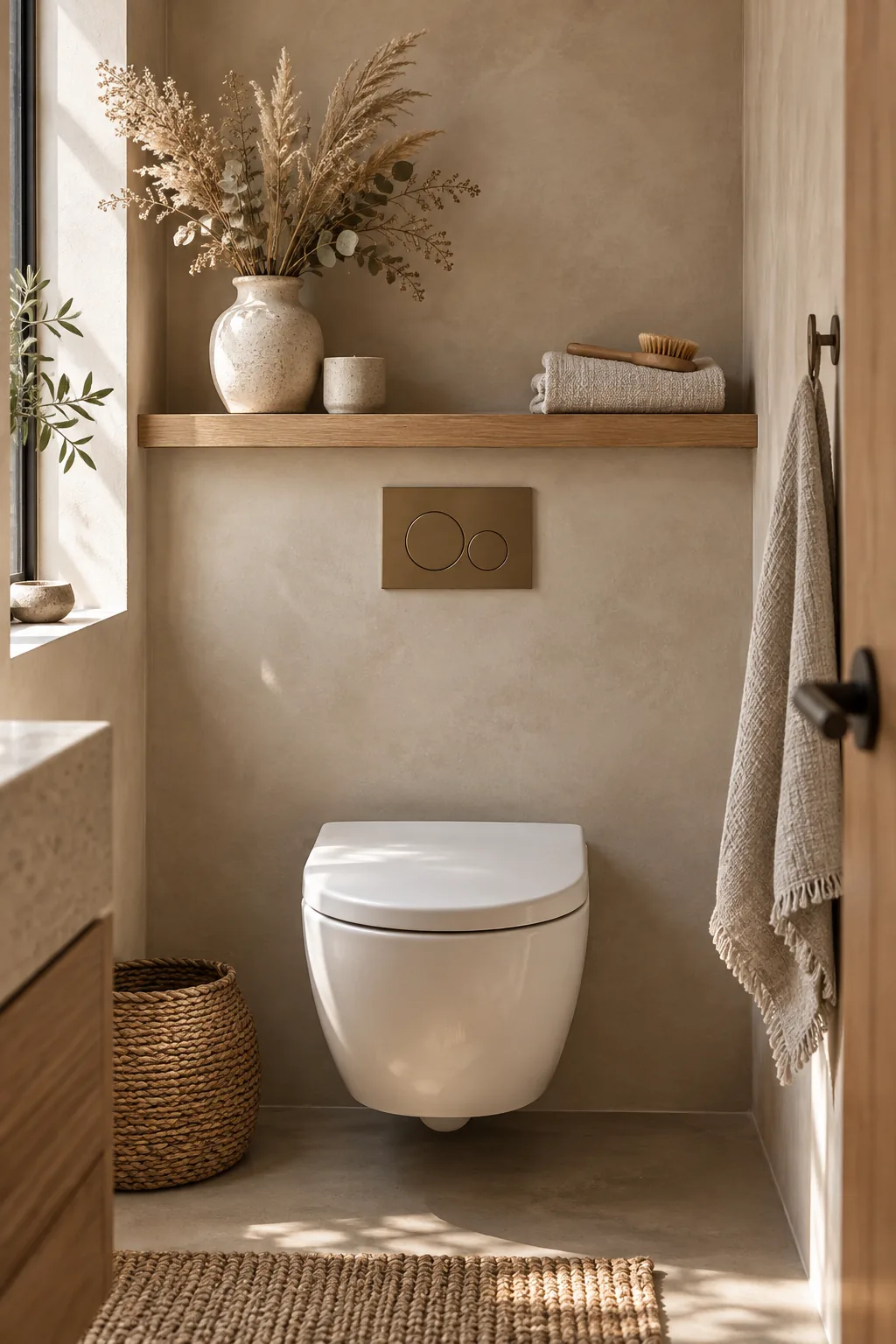 A sleek wall-mounted toilet in a modern bathroom