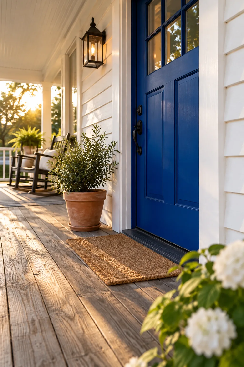 Bright yellow front door on a small, otherwise plain porch.