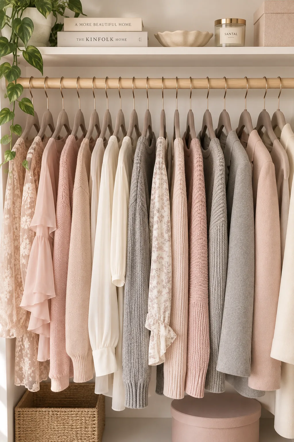 Row of black velvet hangers holding clothes neatly