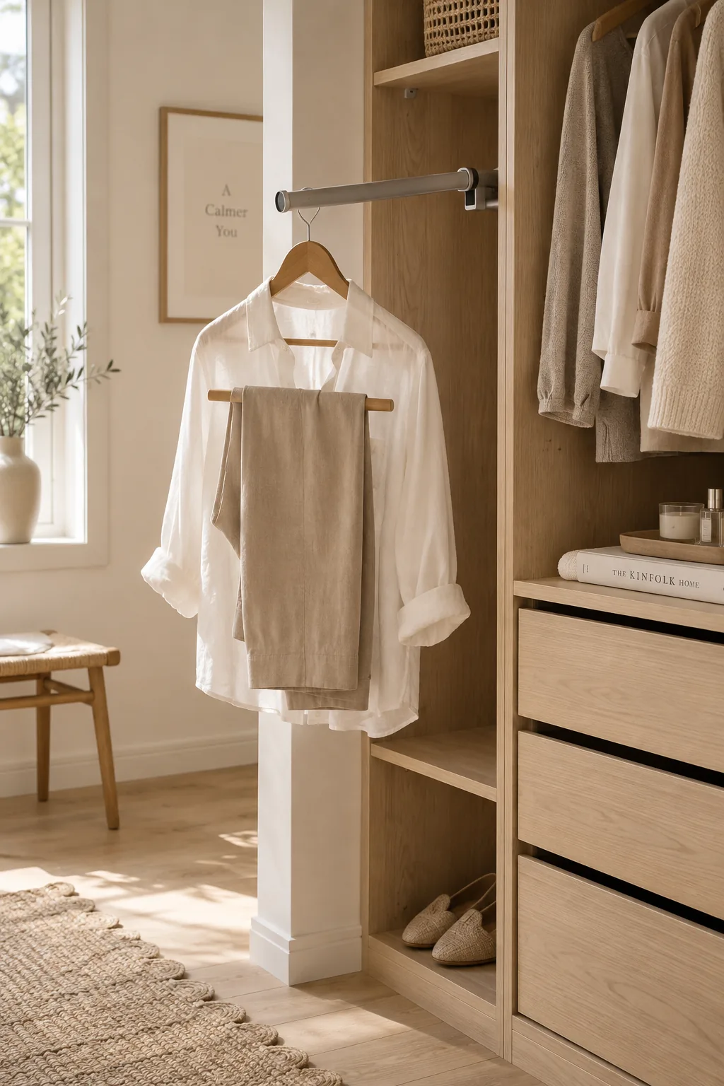Pull out valet rod with a hanging outfit