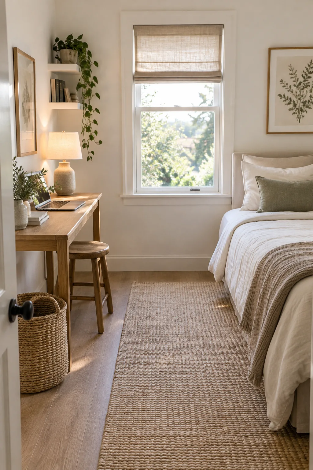 Narrow console table used as a laptop desk