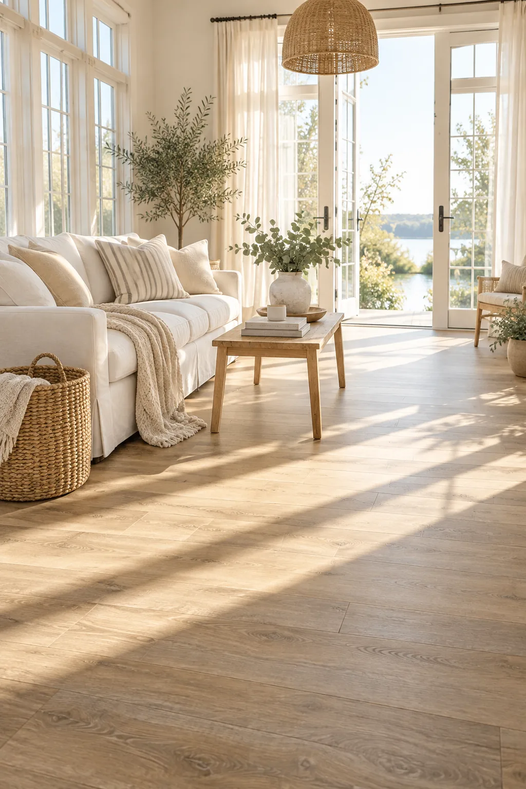 Light oak luxury vinyl plank flooring in a sunny room