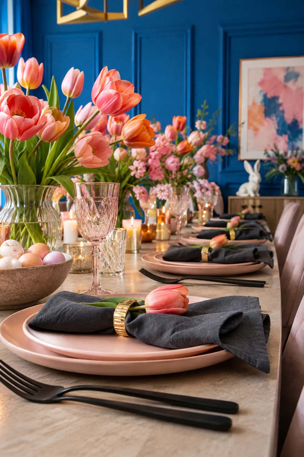 blush pink plate paired with matte black flatware